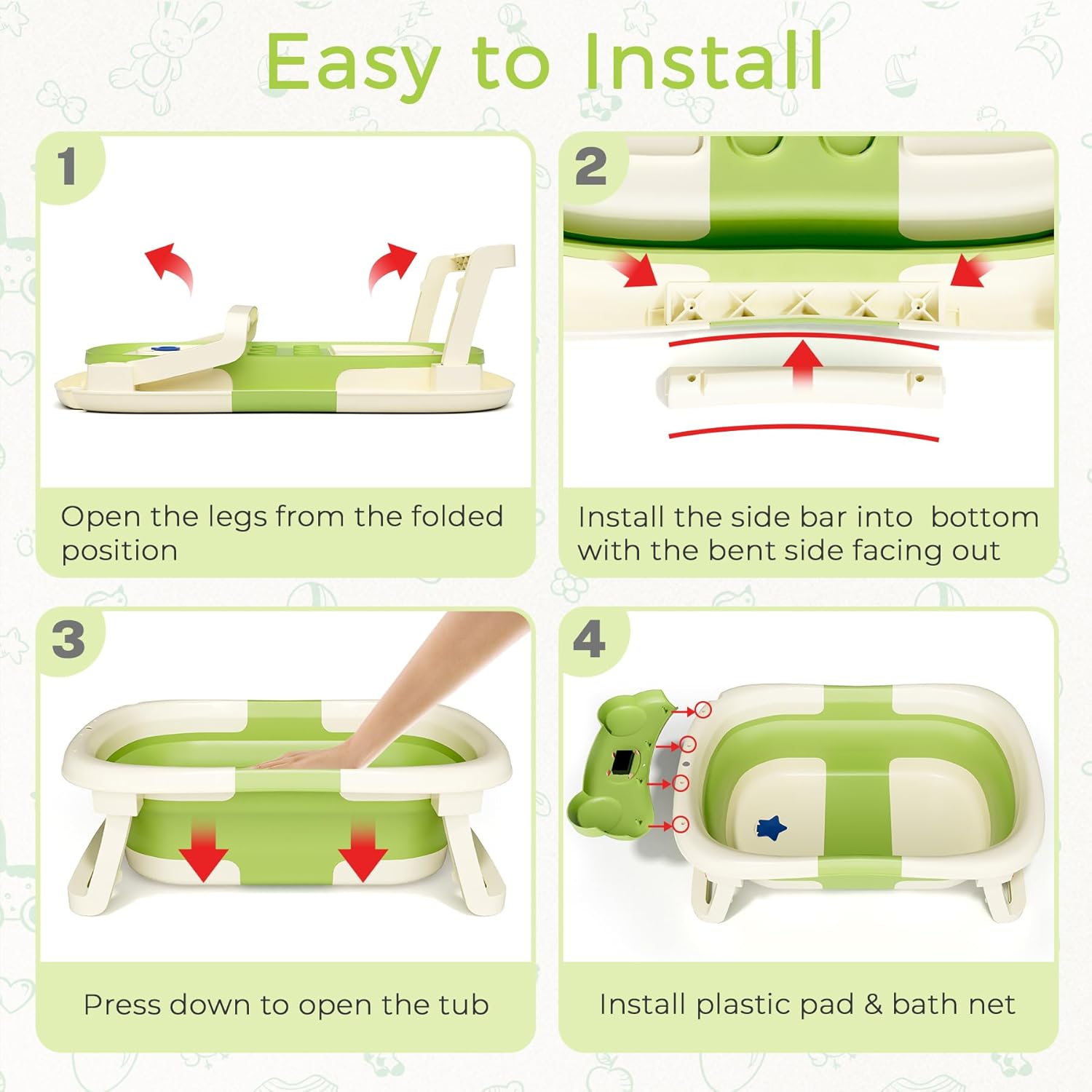 Thumbnail 4 de BUNWAG Baby Bathtub (Collapsible Newborn Tub) with Soft Cushion and Thermometer, Green