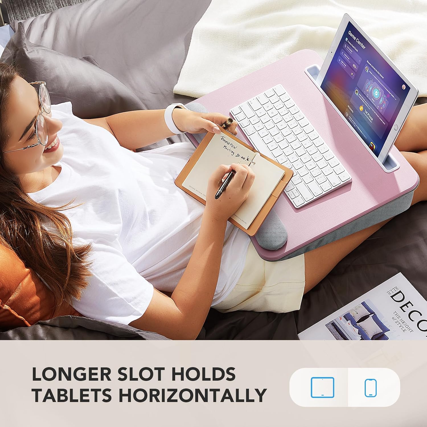 Detalle 1 de HUANUO Laptop Lap Desk with Cushion, Pink, Fits 15.6-Inch Laptops