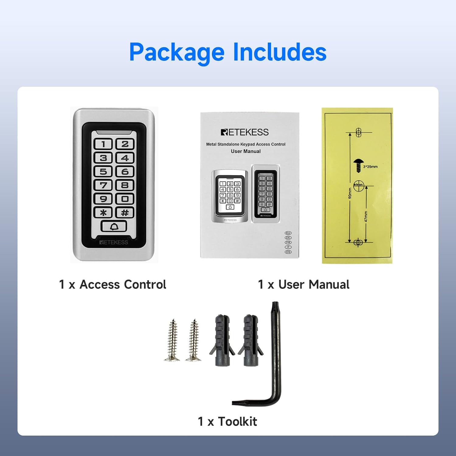 Thumbnail 6 de Retekess T-AC03 tastiera di controllo accessi con lettore RFID 125 kHz e grado IP68, metallo argento