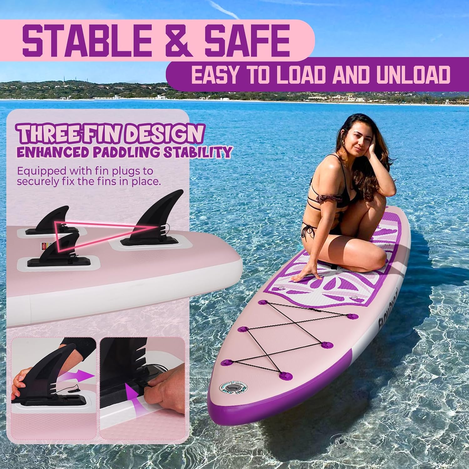 Detalle de FunWater TIKI Inflatable Stand Up Paddle Board (ISUP) – All-in-One Pack for Beginners and Enjoyable Paddling