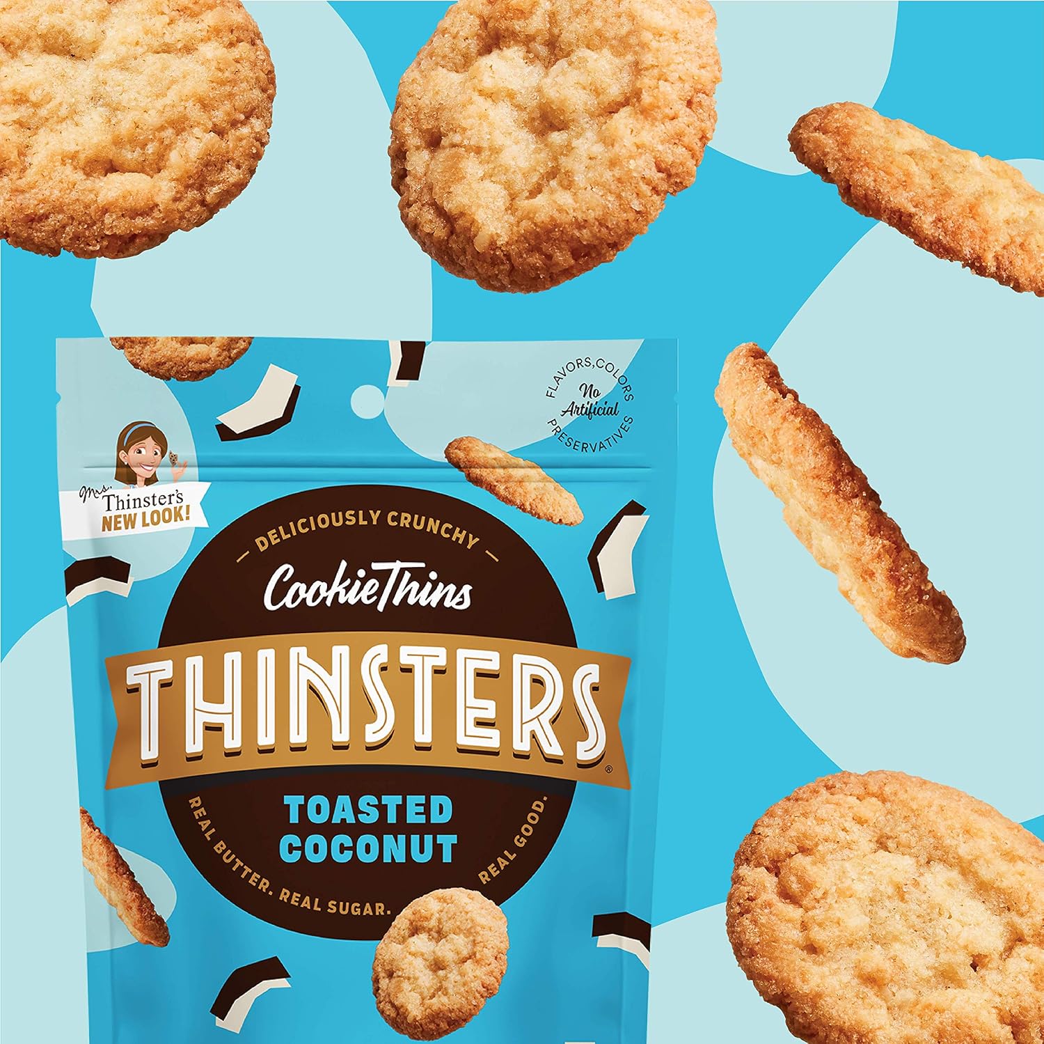Detalle de Thinsters Toasted Coconut Cookie Thins, Non-GMO, 4 oz, 12-Pack