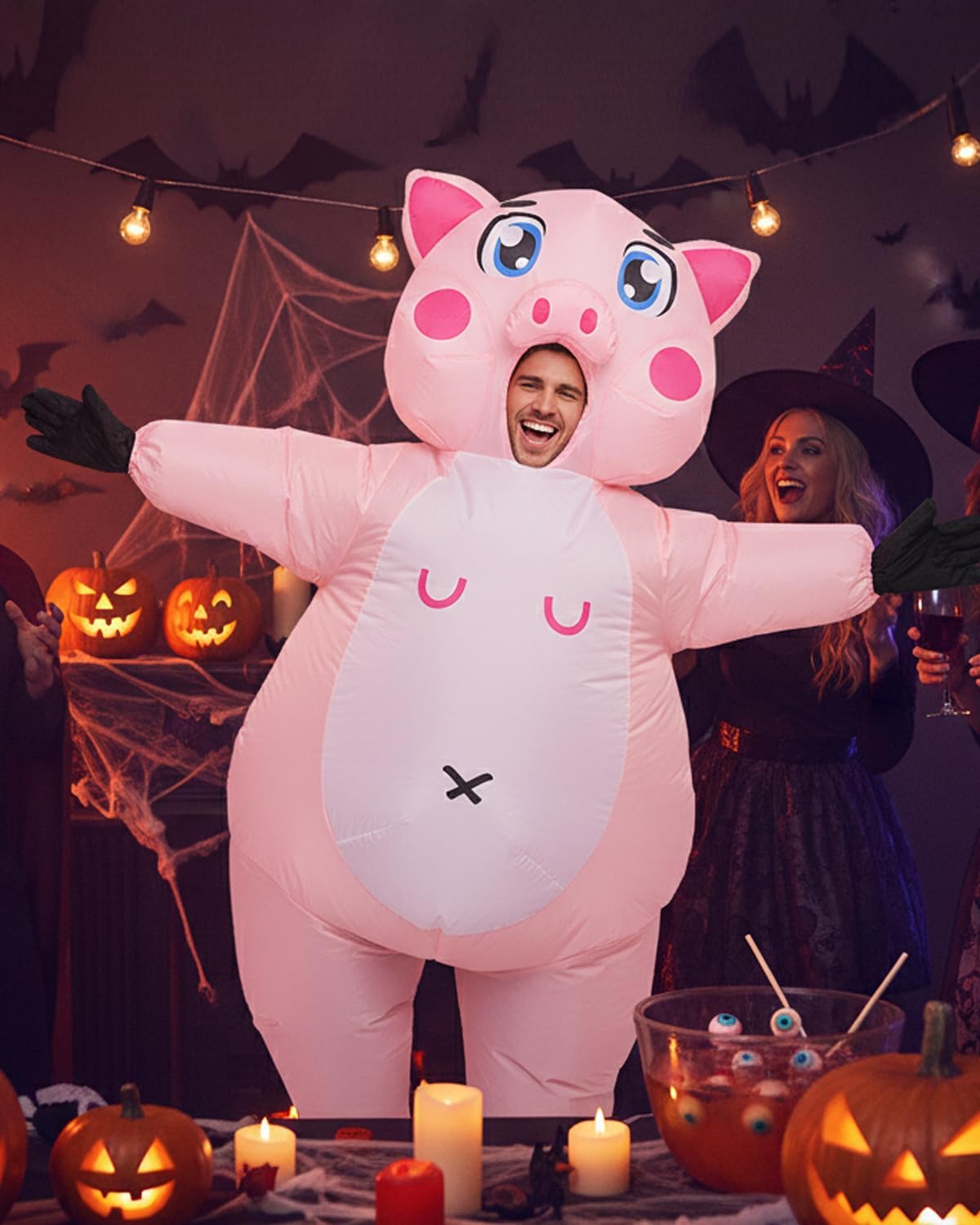 Detalle 2 de Costume de cochon gonflable T-rex pour adulte – costume humoristique pour Halloween et fêtes