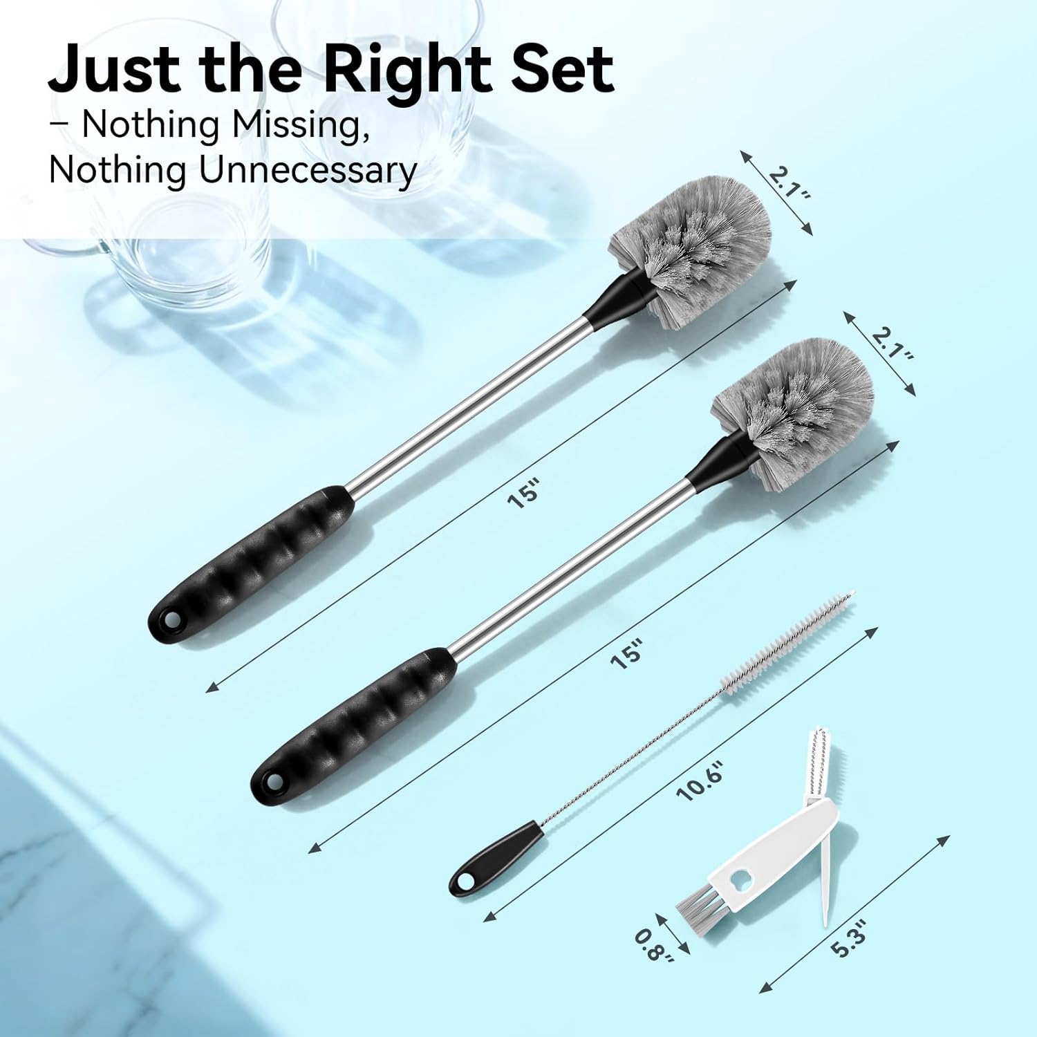 Thumbnail 1 de SLUXKE Bottle Brush Set with Straw Cleaner, 3-in-1 Cup Lid Cleaning Brush and Long-Handle Cleaning Kit