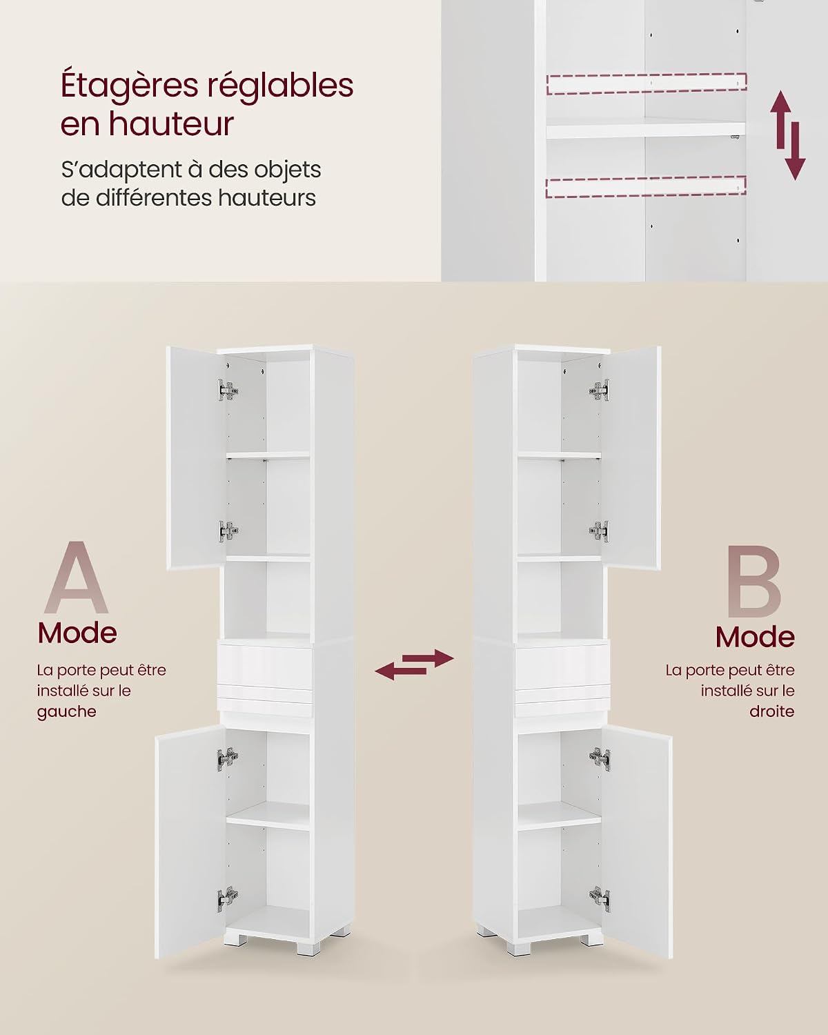 Thumbnail 4 de VASAGLE Armoire de Salle de Bain 30 x 60 x 170 cm