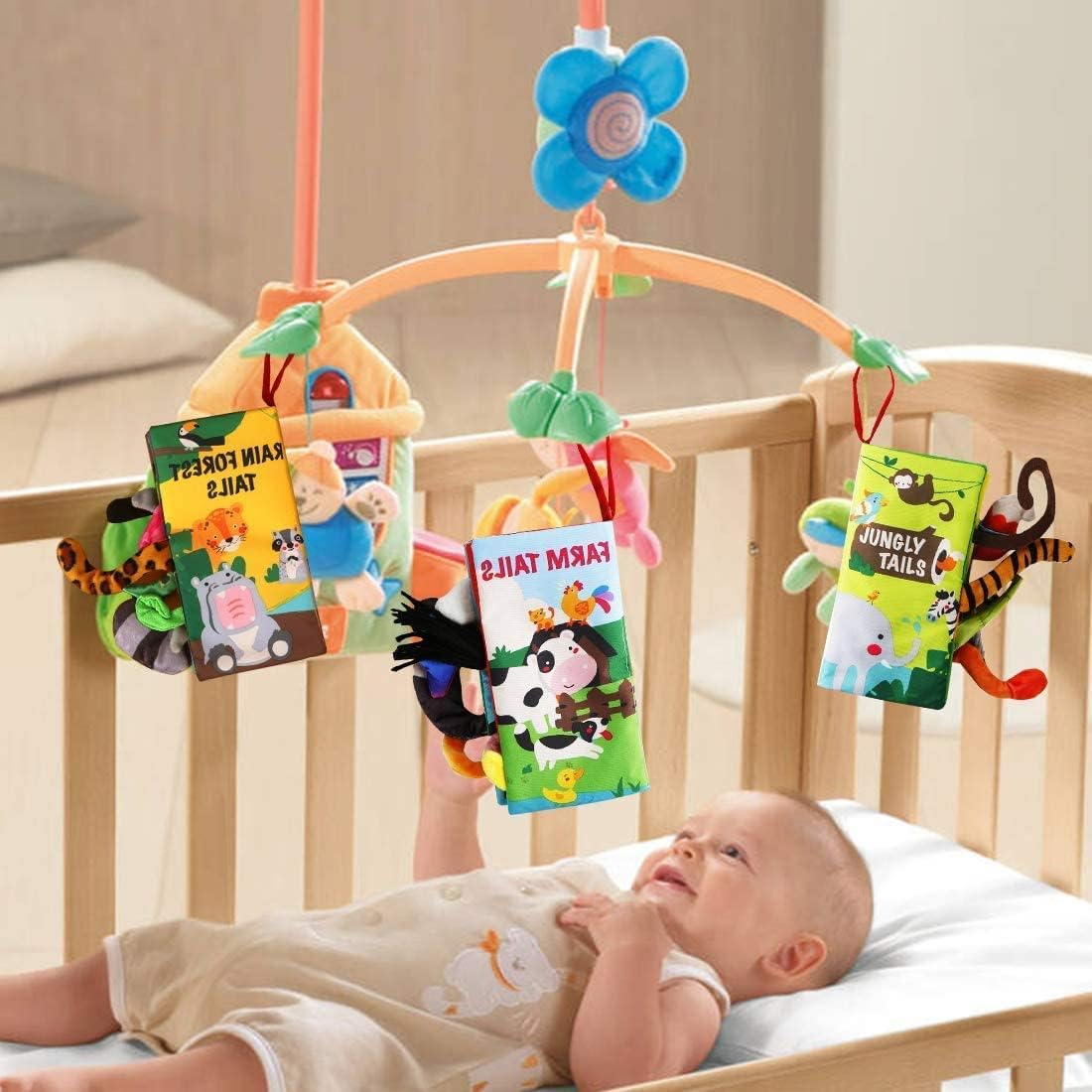 Detalle de beiens Quiet Book Set 0–6 Monate – 3 Stück Stoffbuch mit sensorischen Elementen