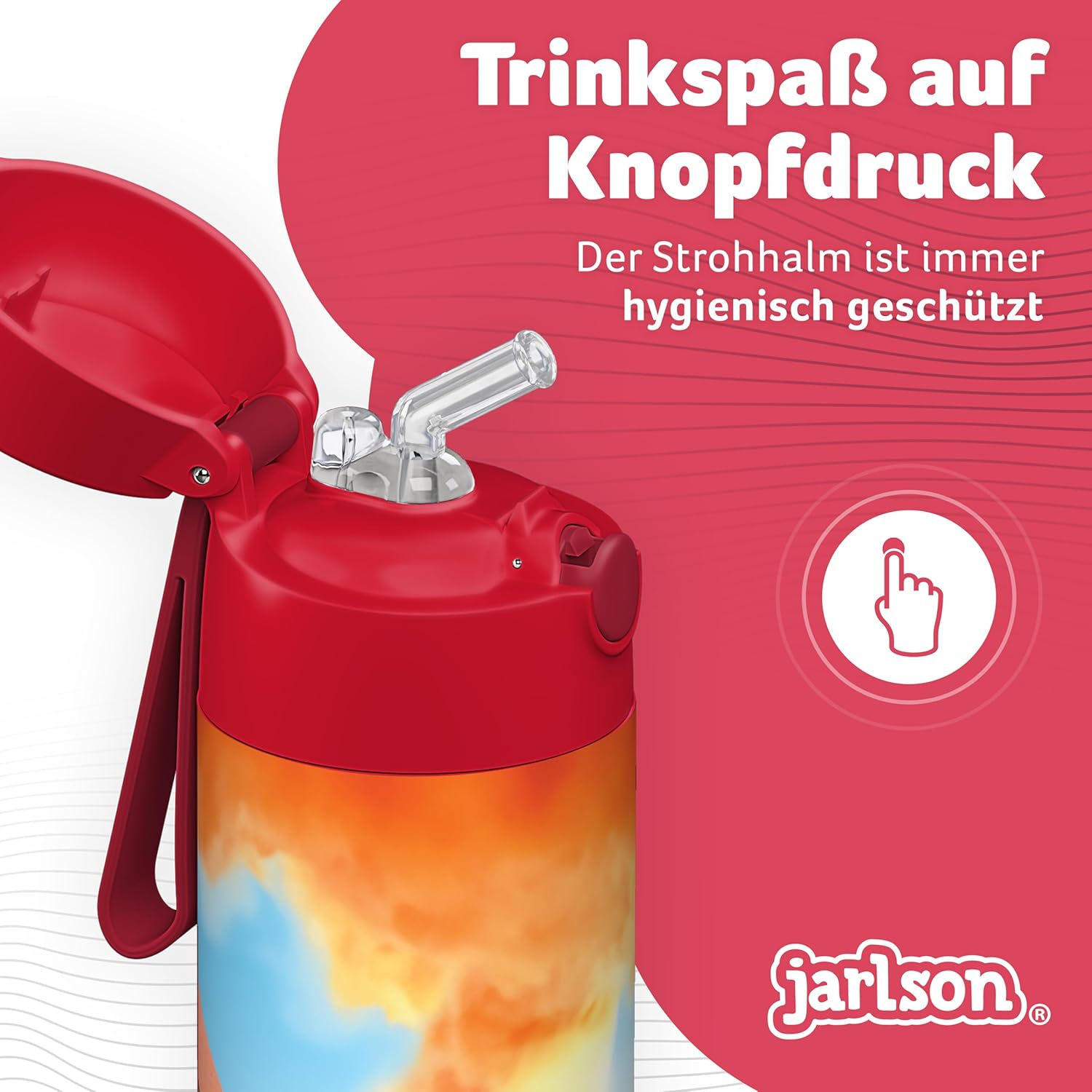Detalle 2 de Jarlson Trinkflasche Kinder Edelstahl Charli – 500 ml, MIT STROHHALM, auslaufsicher