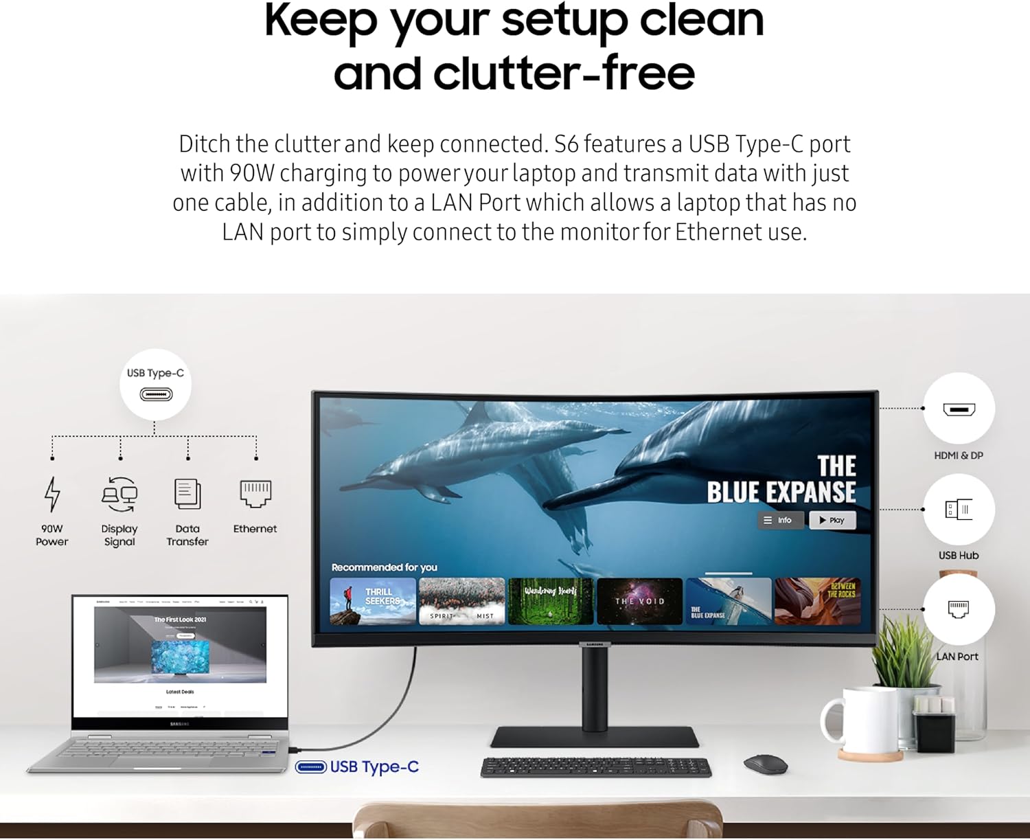 Detalle de Samsung Viewfinity S65UA 34-inch Curved UltraWide QHD Monitor (USB-C, 100Hz, HDR10)