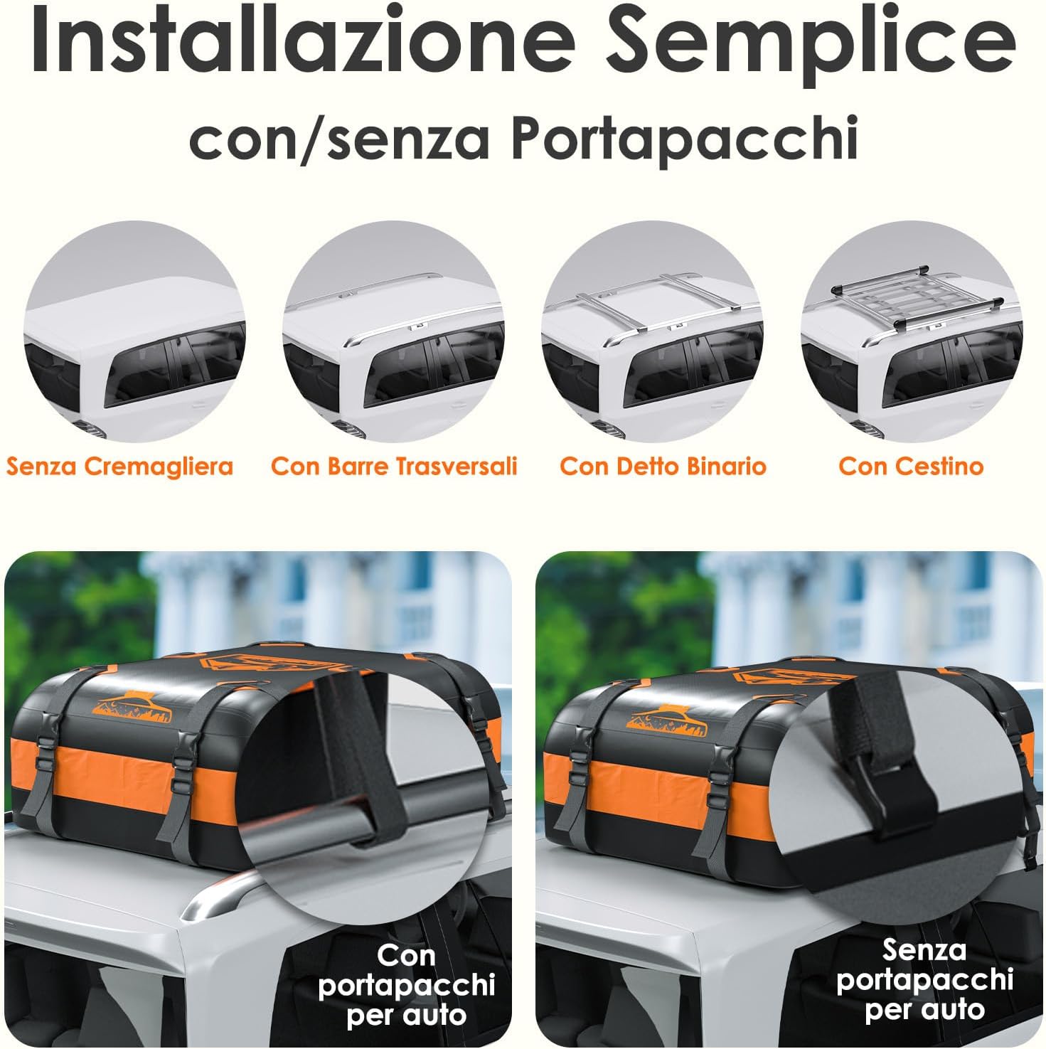 Detalle 2 de Rymopuey Box Tetto Auto 566L impermeabile arancia