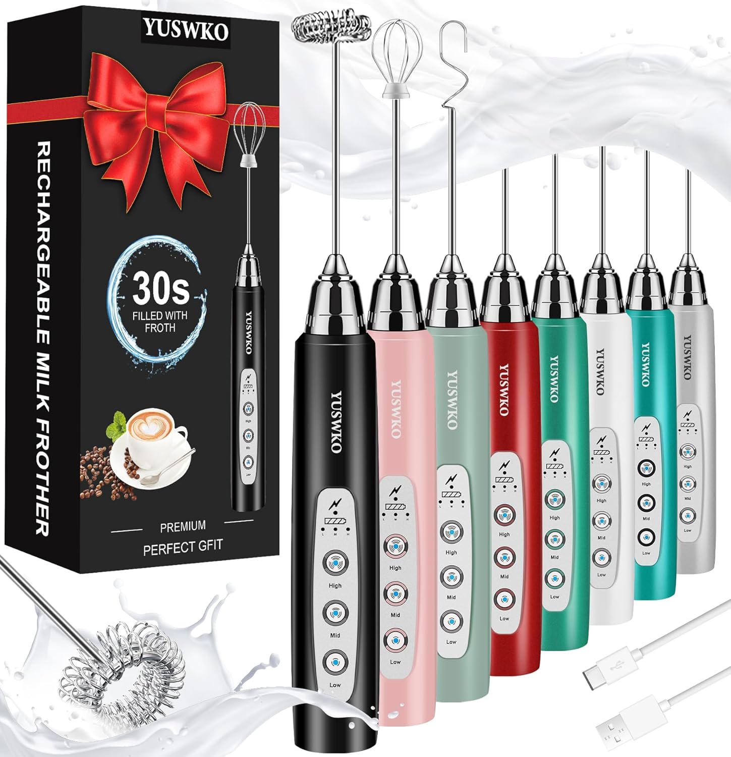 YUSWKO Milk Frother 3-Speed Handheld