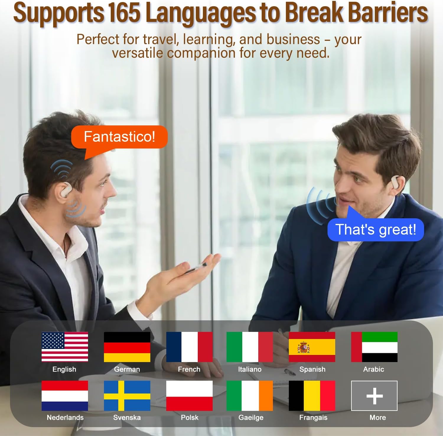 Thumbnail 3 de AI Écouteur Traducteur Instantané 3 en 1 — Bluetooth 5.4, 165 langues, 42h, ENC, Open Ear