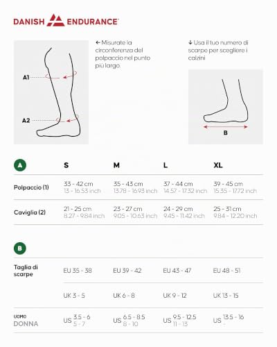 Thumbnail 5 de DANISH ENDURANCE Calze Compressione Graduata 21-26 mmHg, 35-38 (Grigio/Nero) – Compressa e performanti