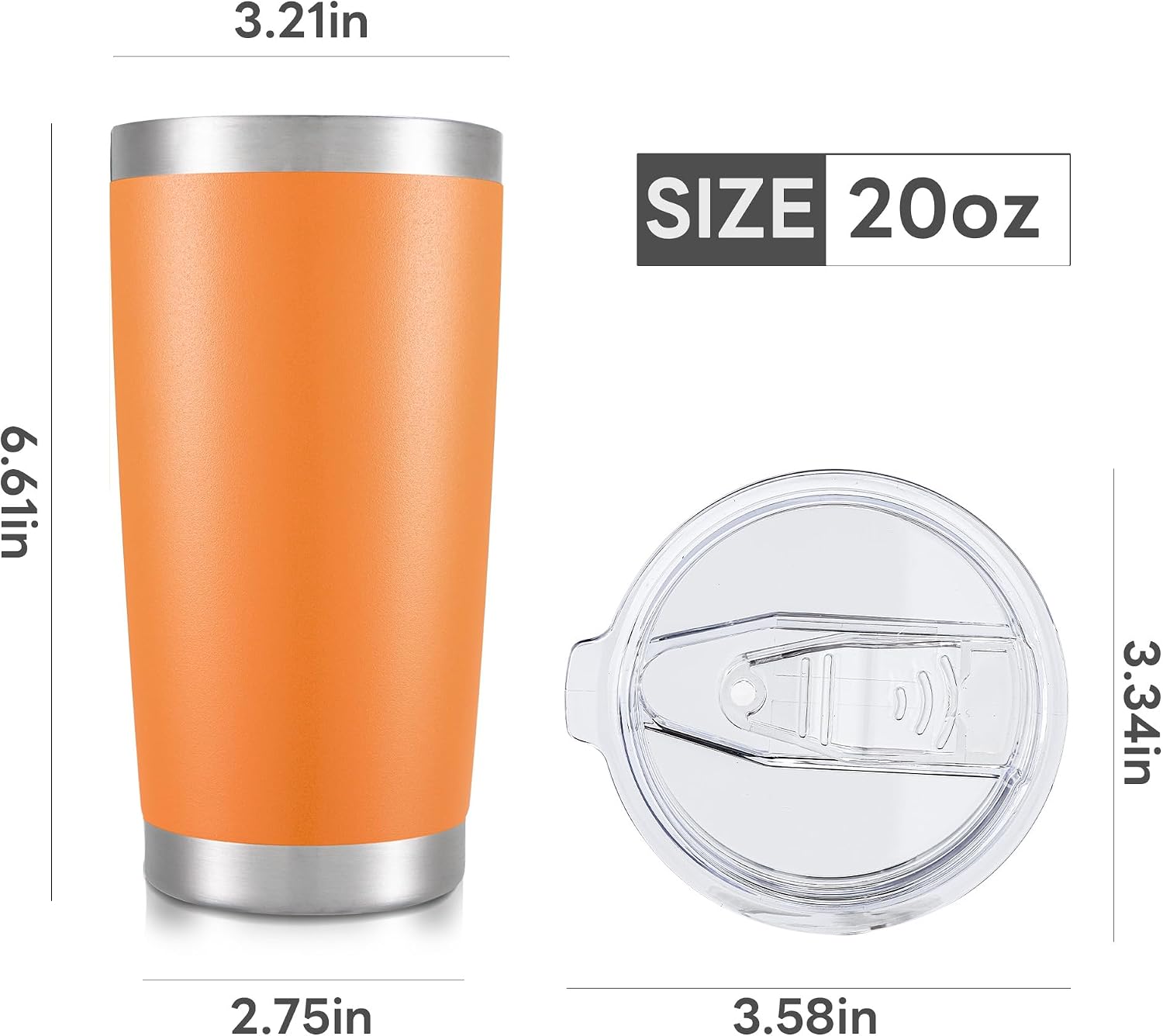 Thumbnail 6 de Orebigo 20 oz Stainless Steel Tumblers, Orange, 12-Pack with Lids