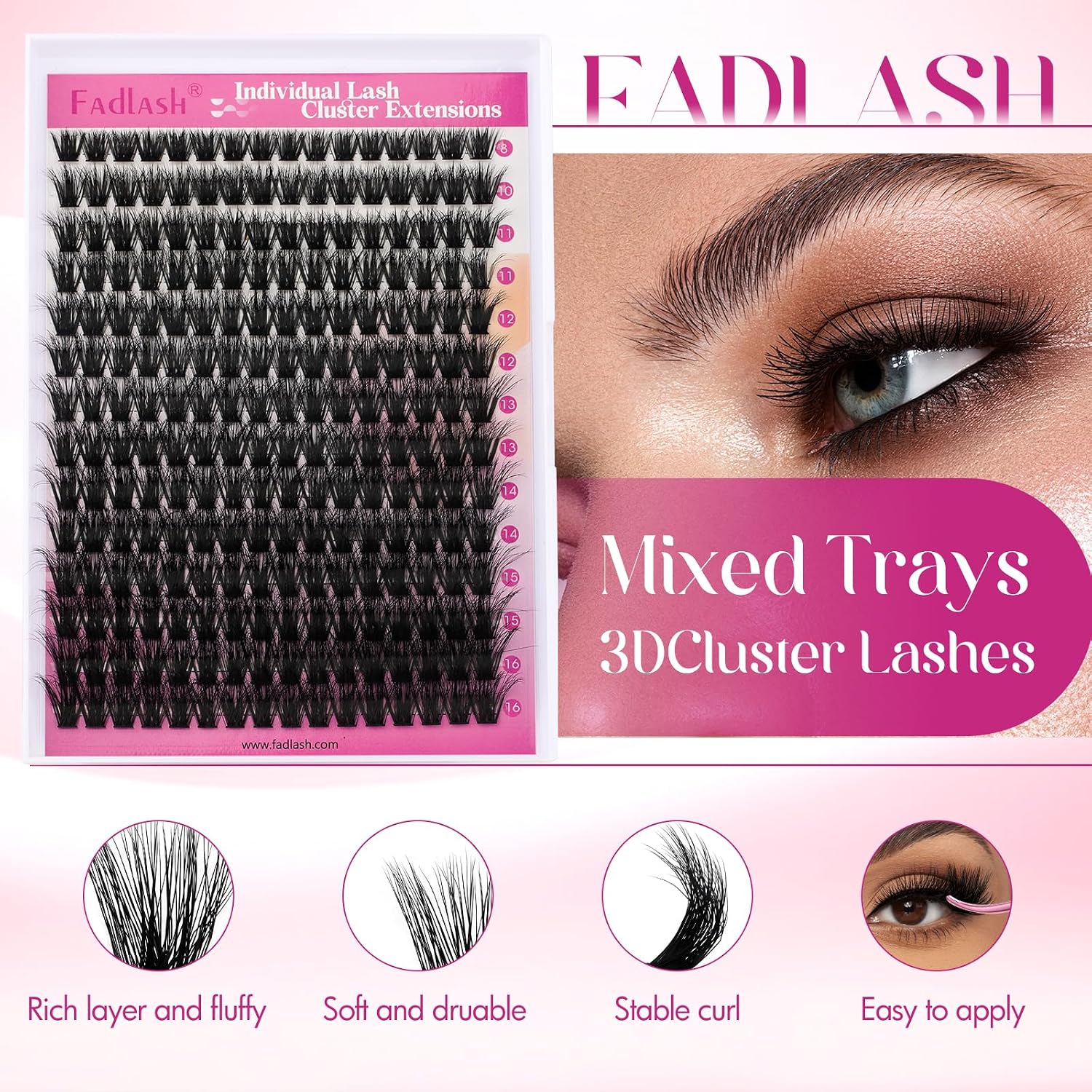 Detalle 2 de FADLASH 100D Lash Clusters, 3D Effect, Wispy Style, 8–16 mm