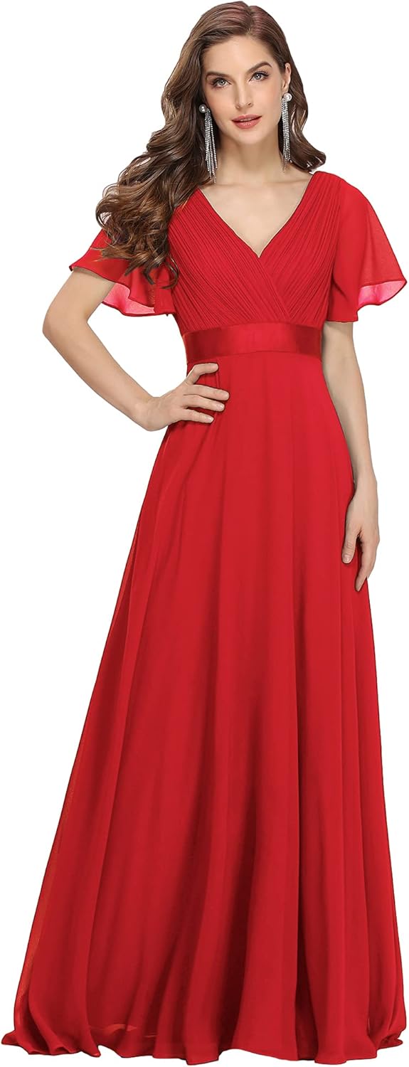Thumbnail 6 de Ever-Pretty Women’s Chiffon Empire Waist Floor-Length Bridesmaid Dress (Short Sleeve, V-Neck)