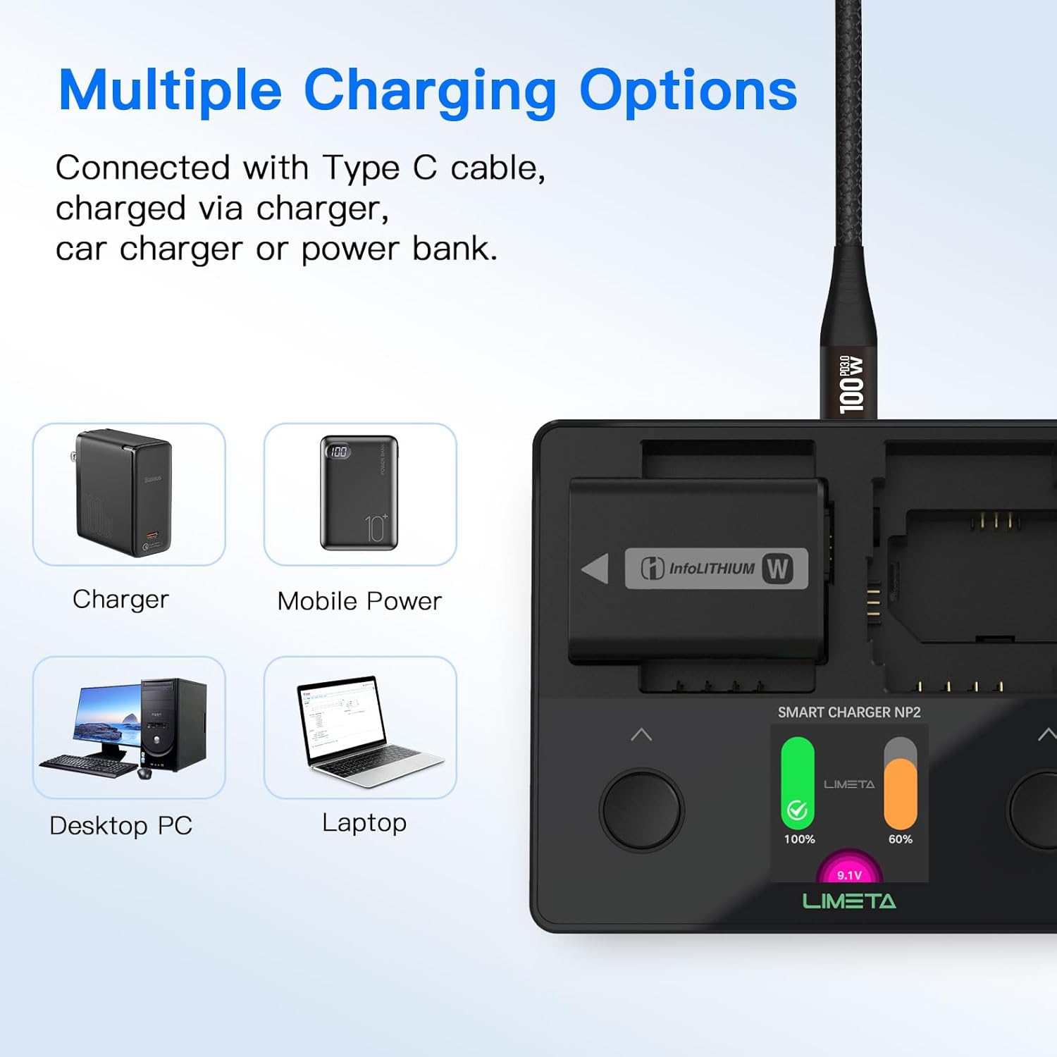 Detalle 2 de LIMETA CR2 Universal camera battery charger for Sony cameras