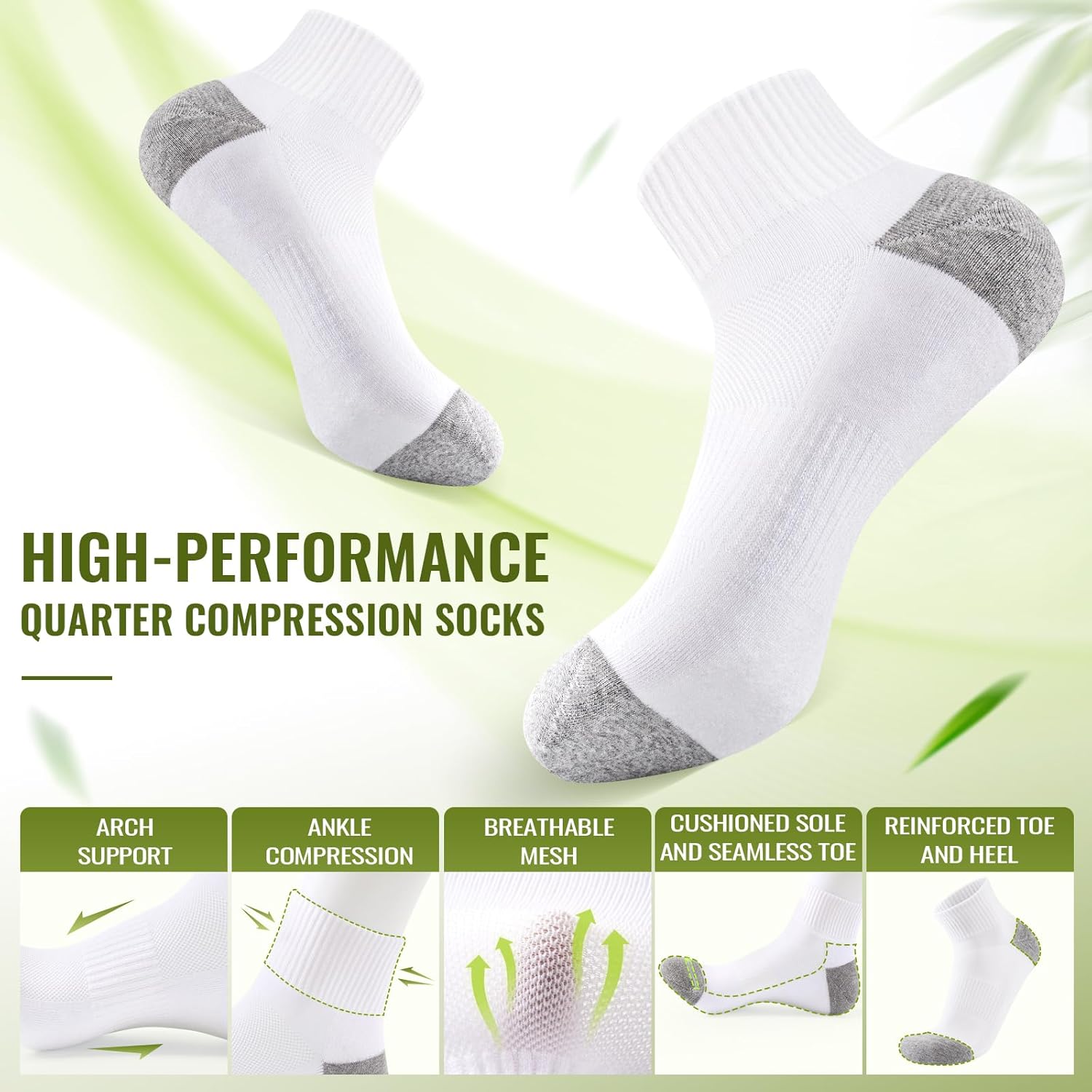 Thumbnail 6 de SukModen Compression Ankle Support Running Socks (Bamboo) – 3 Pairs Quarter Trainer Socks for Men & Women
