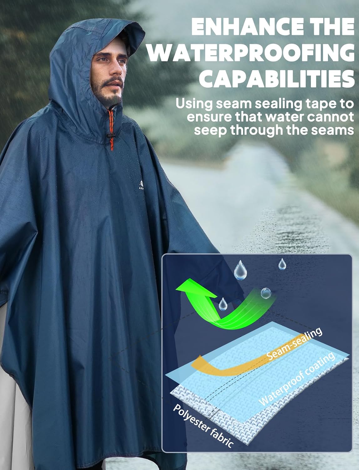 Detalle de ANYOO Leichter wasserdichter Regenponcho – vielseitig, kompakt und belüftet
