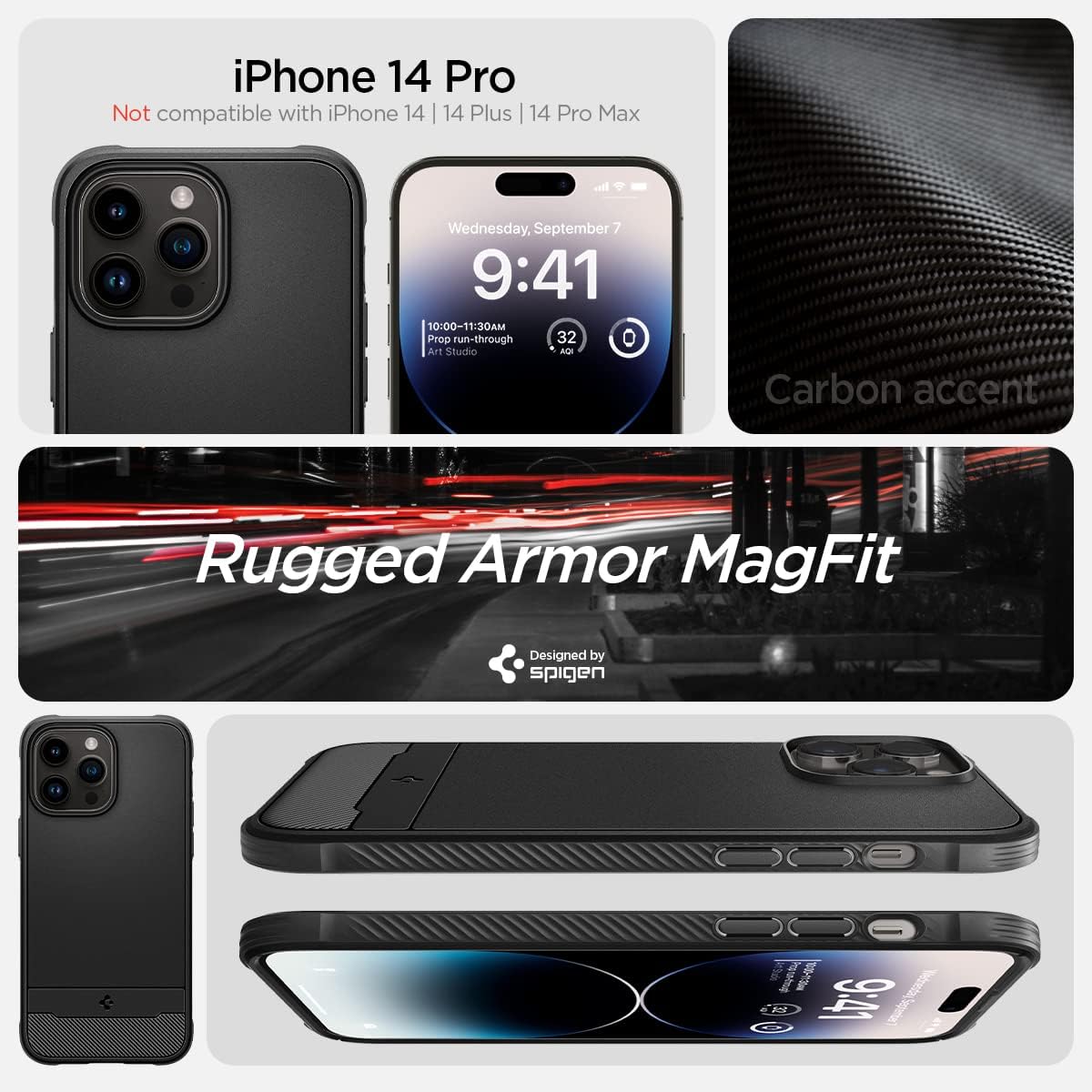 Thumbnail 1 de Spigen Rugged Armor MagFit iPhone 14 Pro coque MagSafe — noir mat
