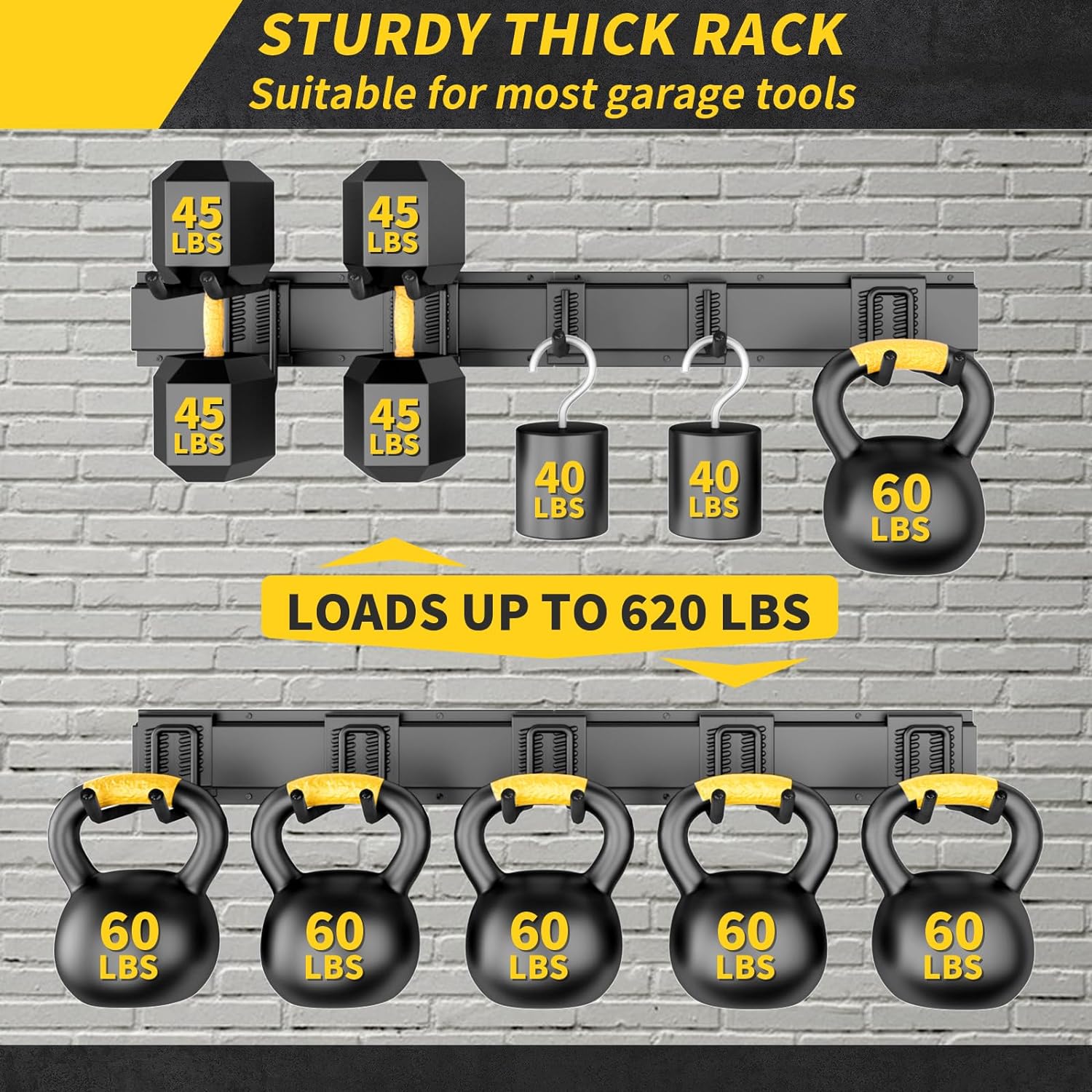 Thumbnail 1 de 64-Inch Garage Storage Wall-Mount Tool Organizer (UUP) with Adjustable Metal Hooks