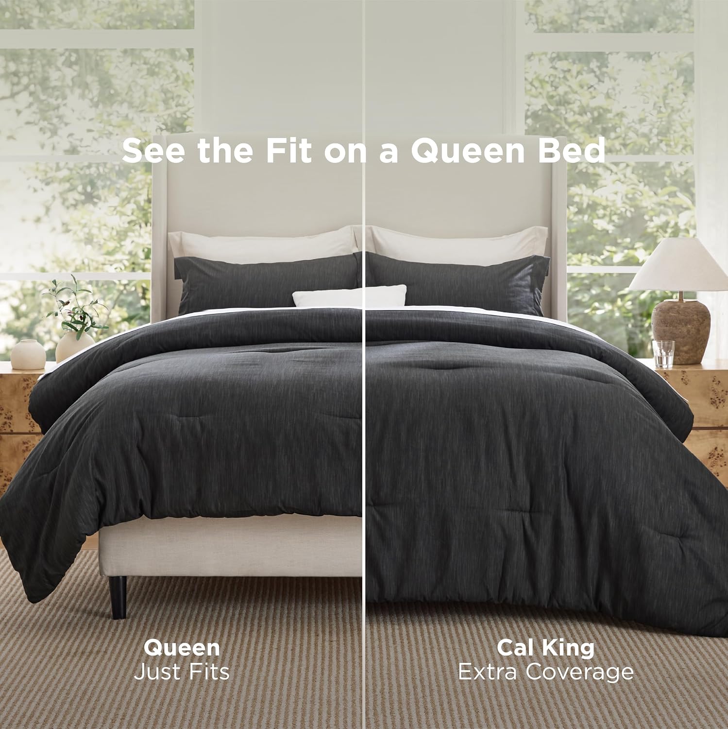 Detalle 2 de Bedsure Queen Comforter Set, Charcoal Melange Brushed Microfiber, 3-Piece