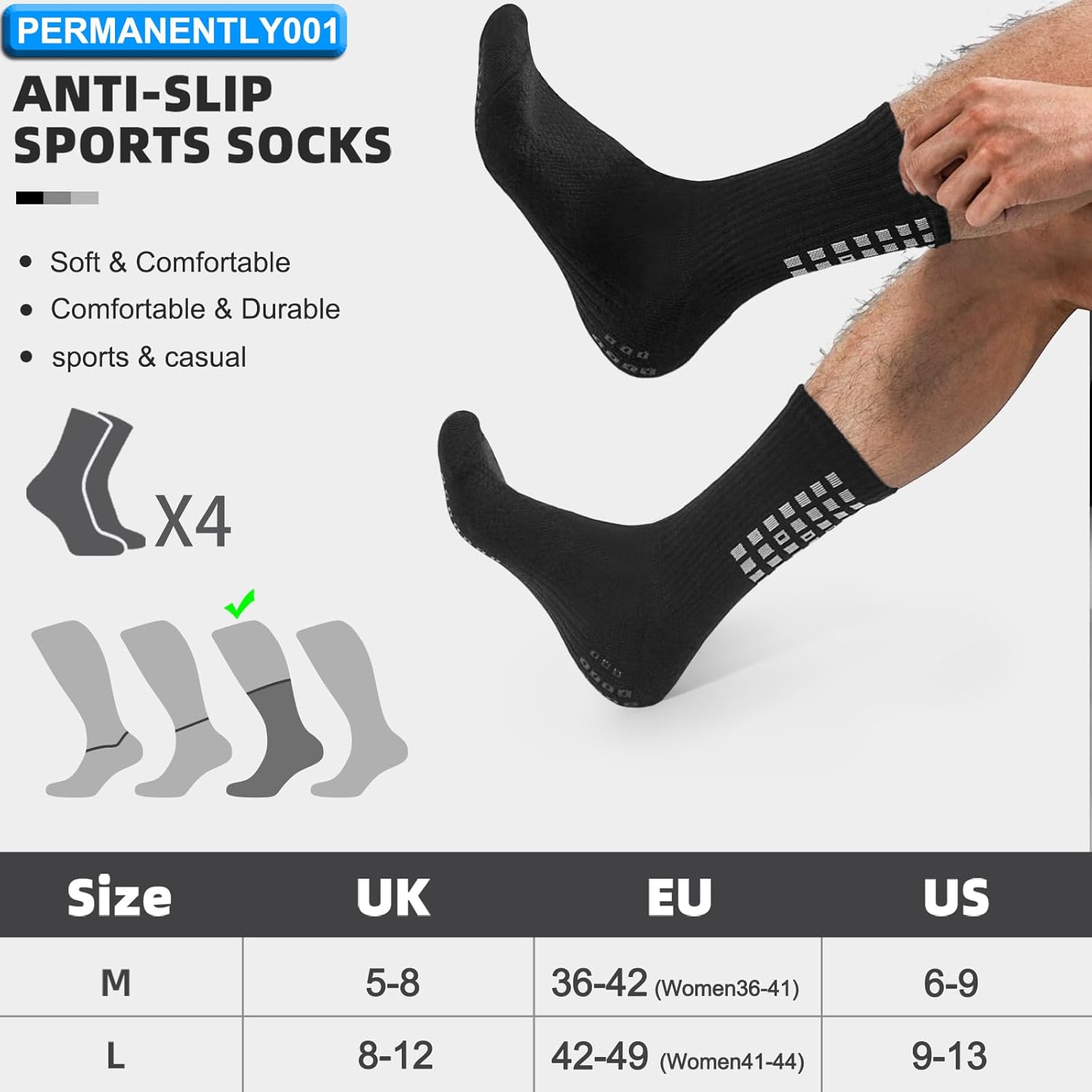 Thumbnail 5 de PERMANENTLY001 set da 4 paia di calzini sportivi antiscivolo con supporto e imbottitura