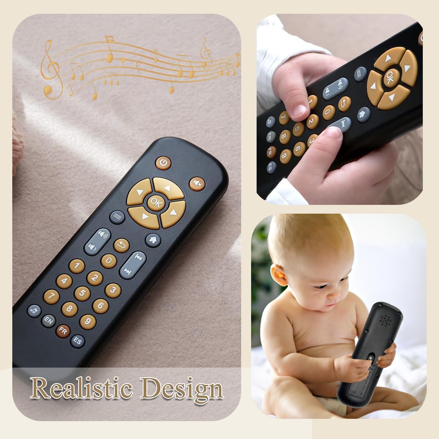 Thumbnail 2 de Realistic Baby Infant Silicone TV Remote Toy with Music and Light (Black)