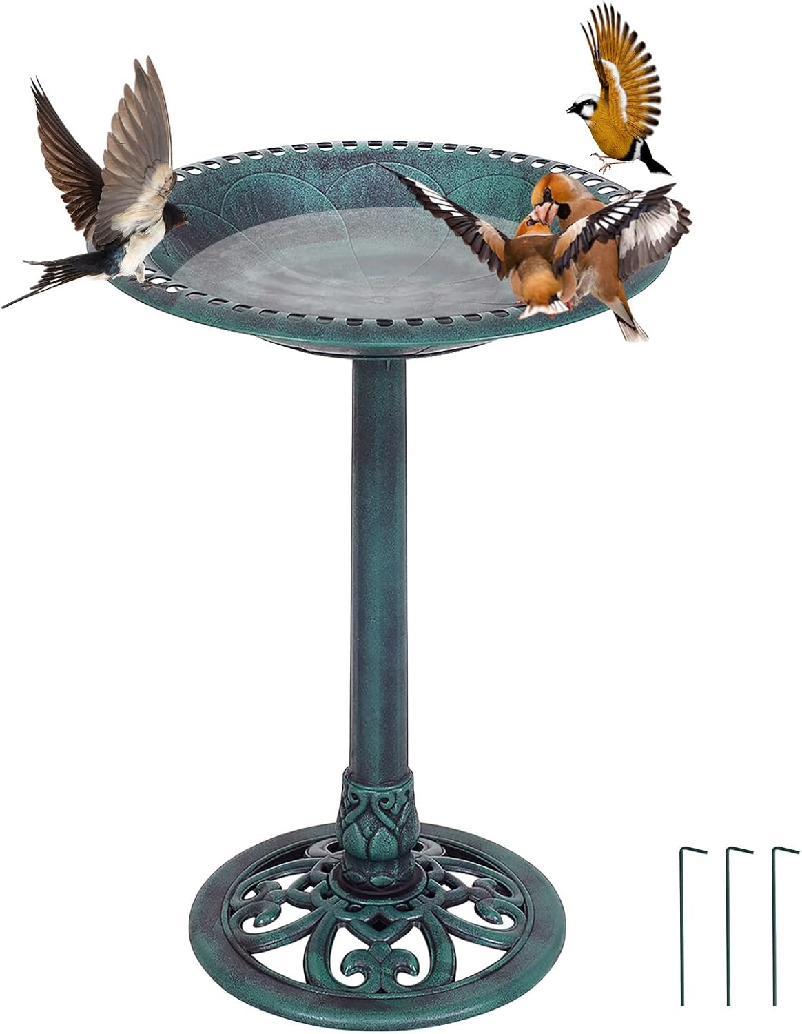 COSTWAY Abreuvoir Oiseaux Extérieur Plateau Diamètre 50 cm, Hauteur 72 cm – Design Antique Cuivre Vert