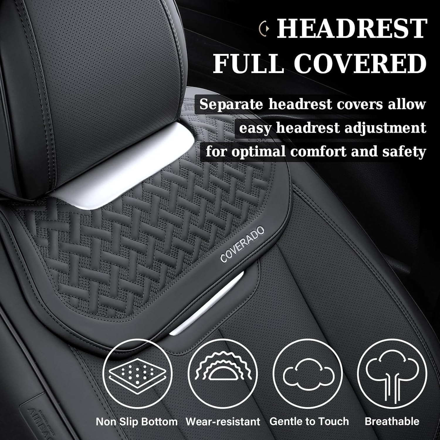 Thumbnail 4 de Coverado Car Seat Covers Full Set (Black) — Luxury Nappa Leather Waterproof Universal Covers for Front & Rear