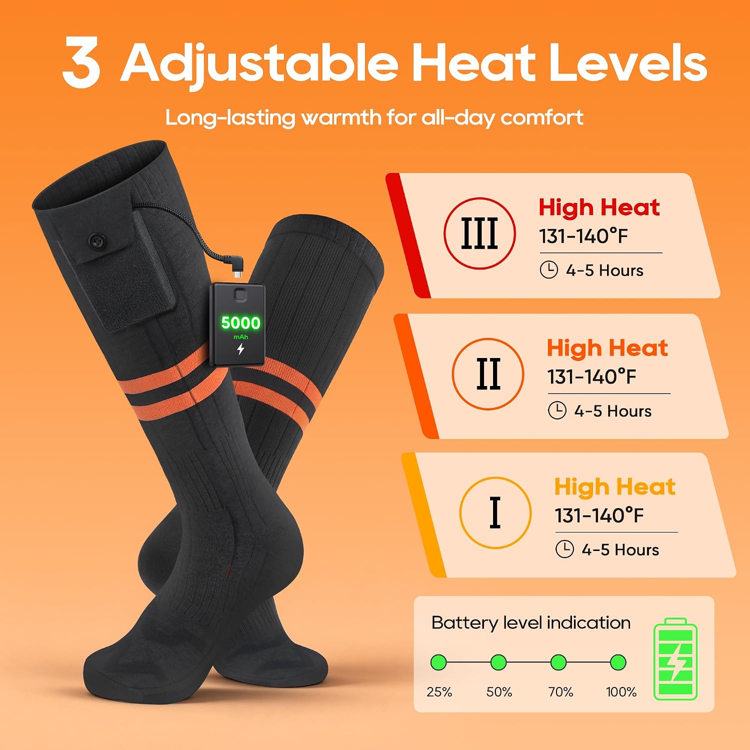 Detalle 1 de Spossoc AF-01 Heated Socks with App Control, 10,000mAh Battery & Washable Design