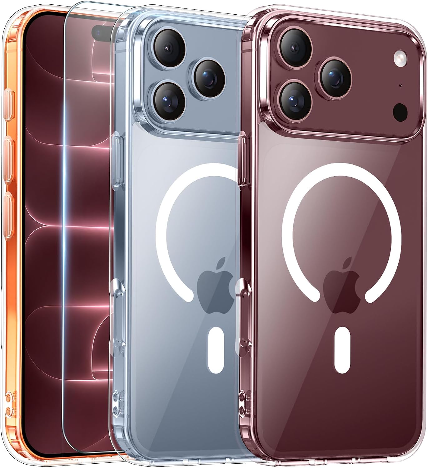Detalle de Temdan Clear iPhone 17 Pro Max Case with 9H Screen Protector, MagSafe-Compatible Magnetic Slim Case