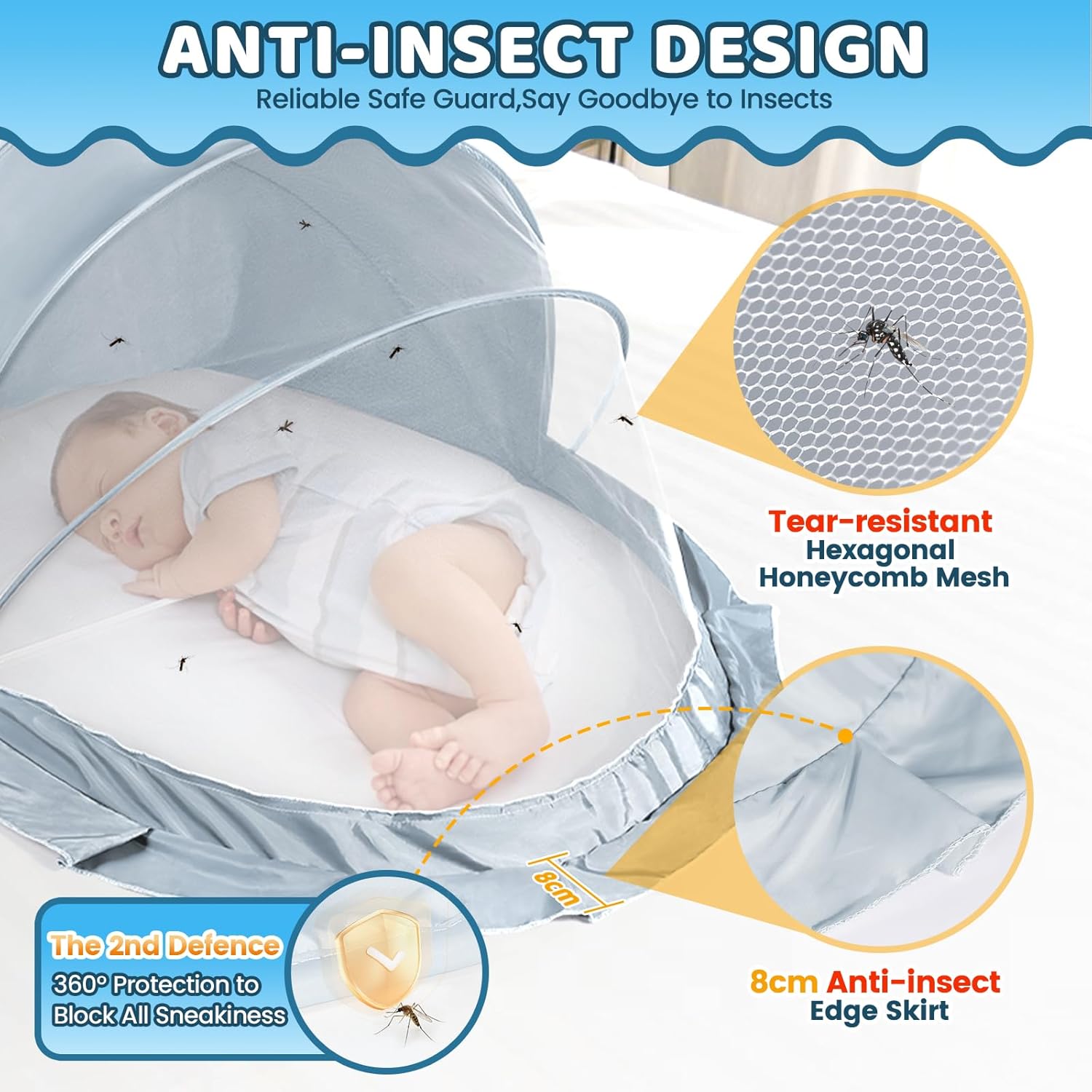 Thumbnail 3 de Orzbow faltbares Baby-Moskitonetz-Zelt (atmungsaktiver Lichtschutz), tragbar für drinnen & draußen