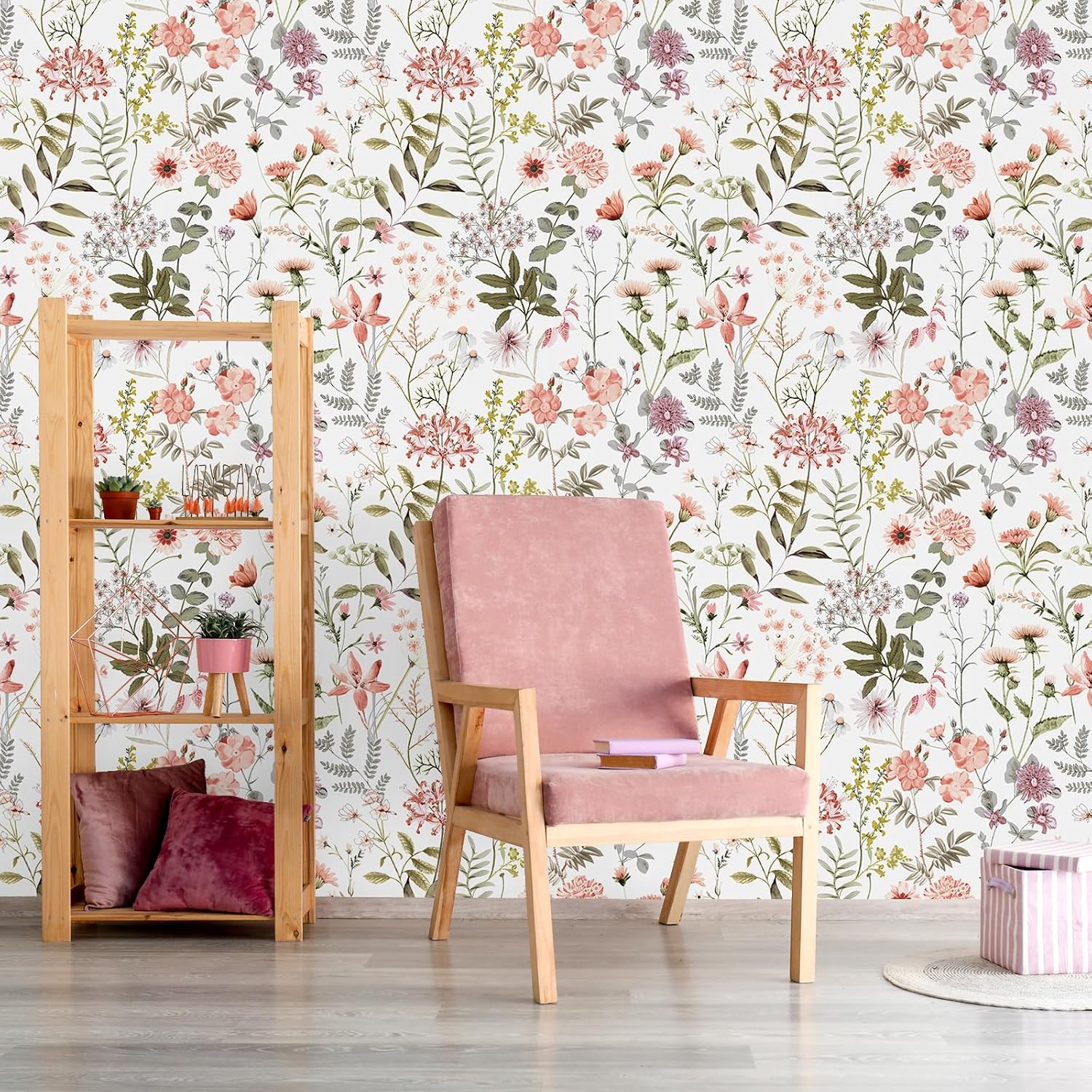 Detalle 1 de VEELIKE Vintage Peach Pink Floral Wallpaper 44.5×900 cm
