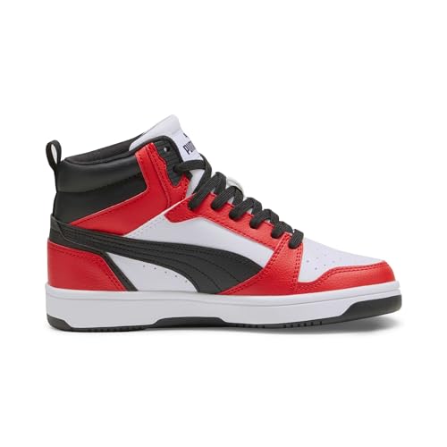 Detalle de PUMA Rebound V6 Mid Jr: zapatilla de cuero sintético para niños, estilo clásico y sujeción fiable