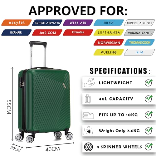 Thumbnail 2 de FLYMAX 55x40x20 Cabin Bag Suitcase – 40 Litre, 8kg, ABS Shell, 3-Digit Lock, 4 Wheel Spin for Ryanair and More