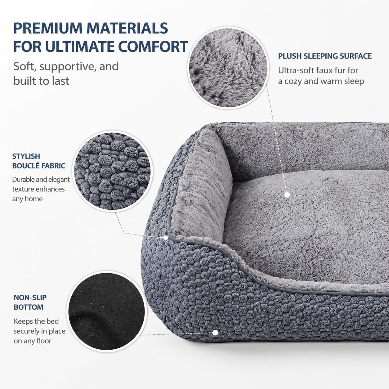 Detalle 2 de Oveppy Large Dog Bed 76x62x23cm – Washable super-soft rectangle with raised edge