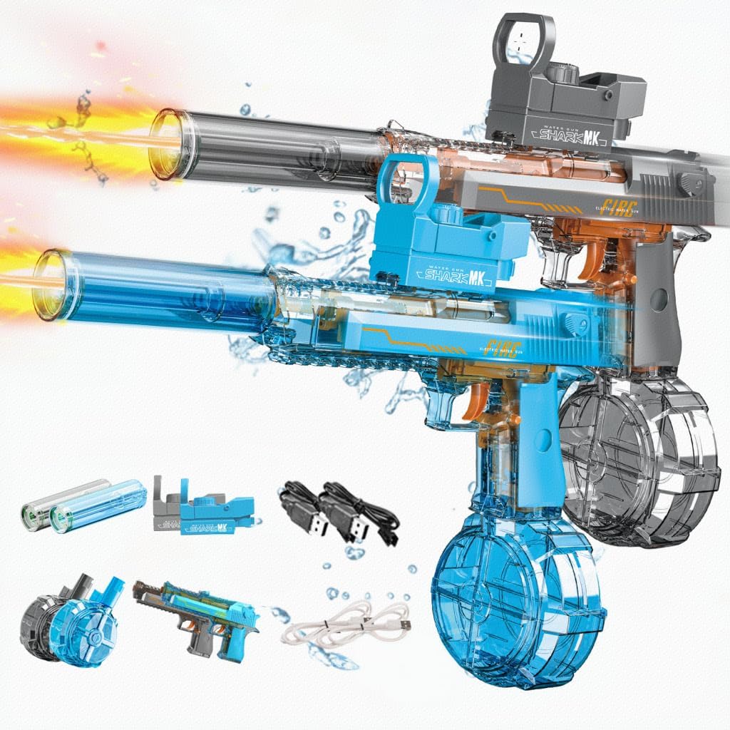 Detalle de Electric Water Gun for Adults & Kids (2 Pack) with LED Glow — Transparent Black & Blue
