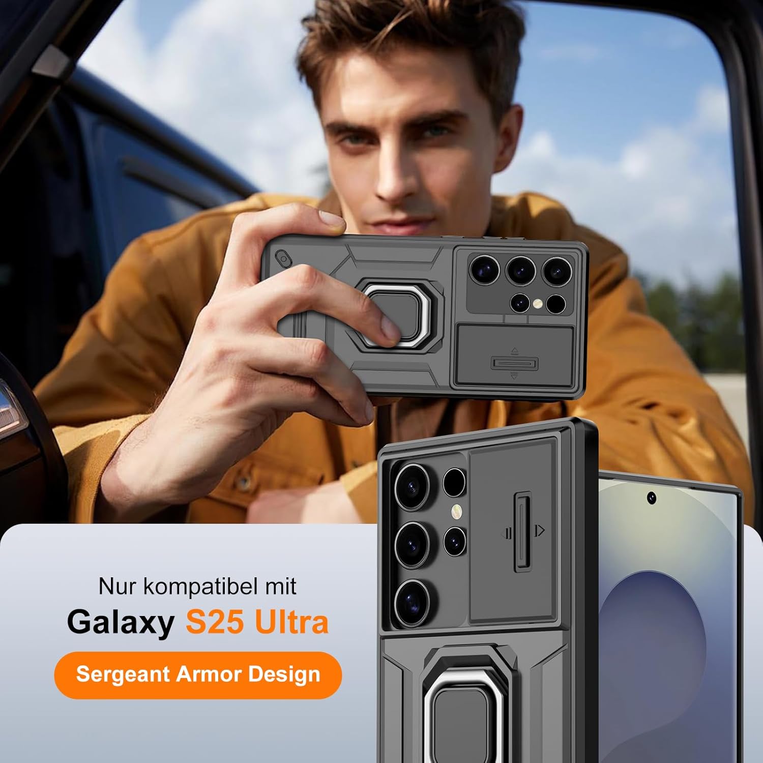 Detalle de Vanki Hülle für Samsung Galaxy S24 Ultra – Kameraschutz, schiebbarer Objektivschutz, 360° Drehständer