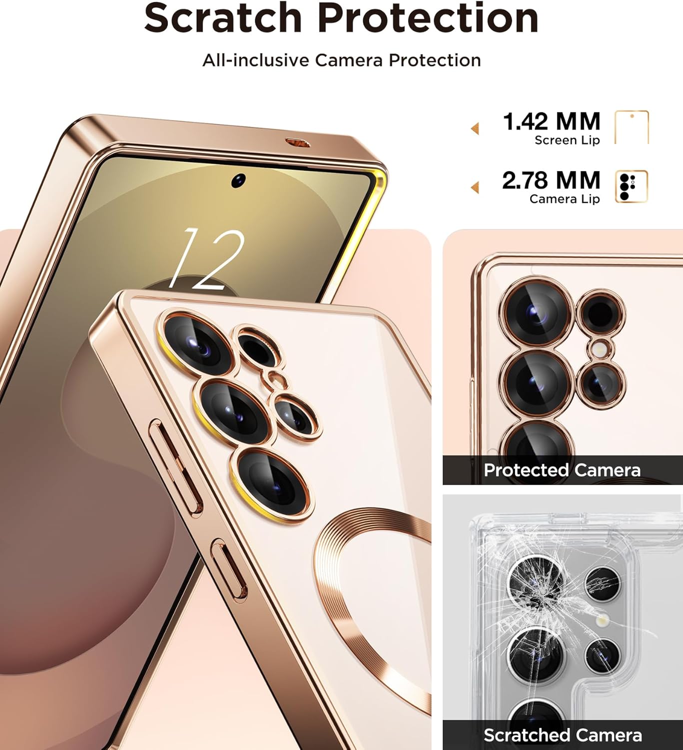 Thumbnail 3 de Magnetic Case for Samsung Galaxy S25 Ultra (Rose Gold/Clear) with Screen Protector & Full Camera Protection