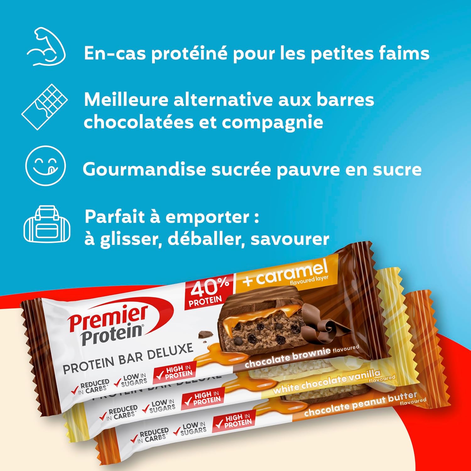 Detalle 2 de Premier Protein Bar Deluxe boîte 15 x 50g — barre protéinée 40% 🍫