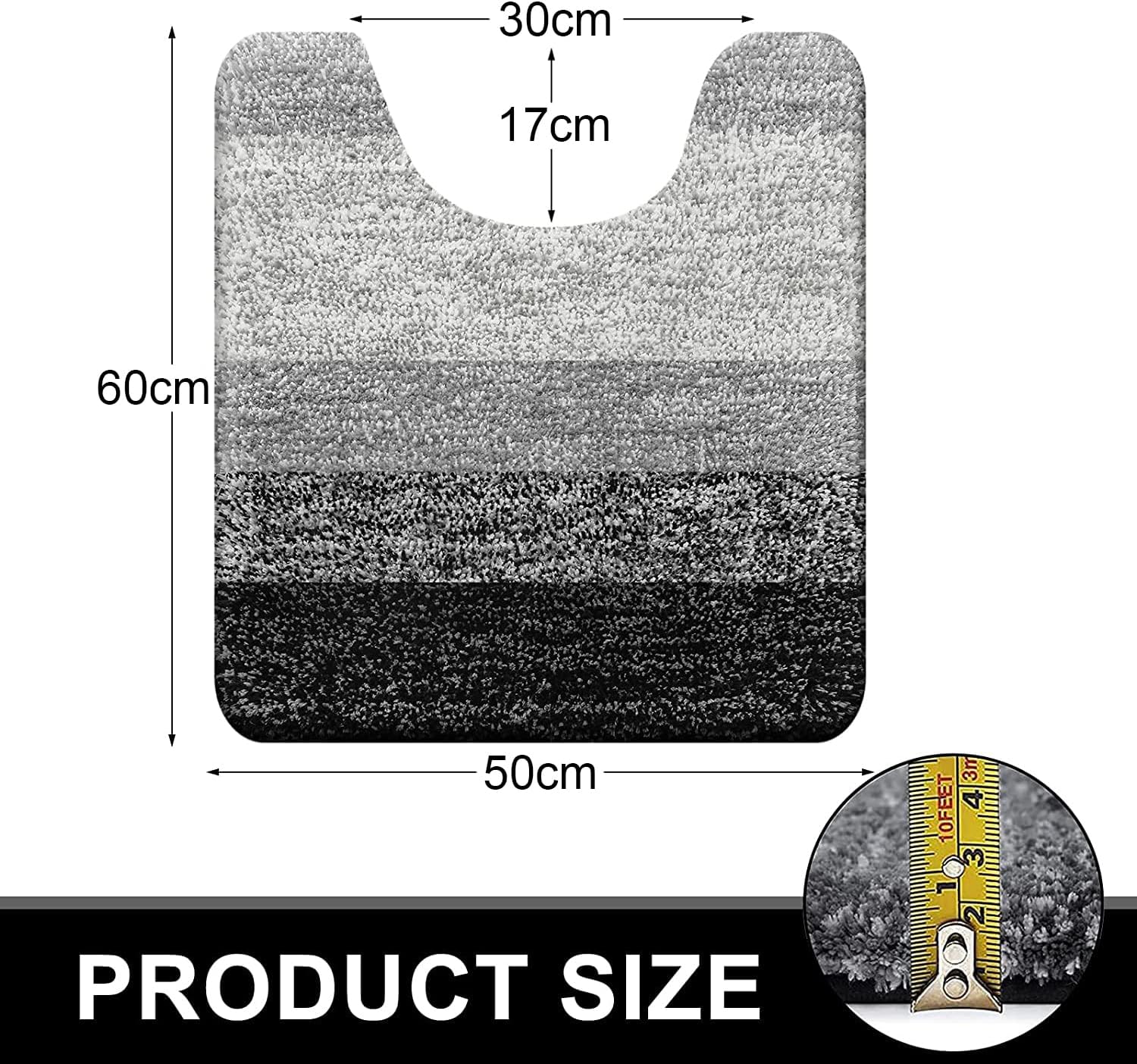 Thumbnail 6 de smiry Microfibre U-Shape Toilet Mat (50 x 60 cm) – Non-slip shaggy pedestal bath mat, black