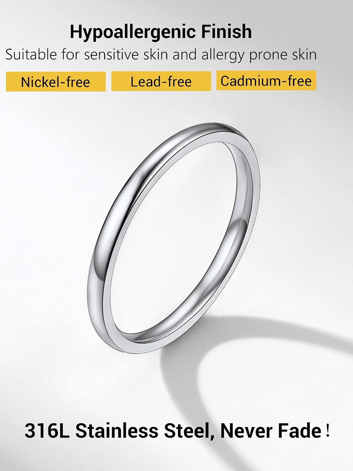 Detalle de PROSTEEL Bague simple en acier inoxydable 316L plaqué or pour homme/femme (anneau lisse, largeur 2–8 mm)