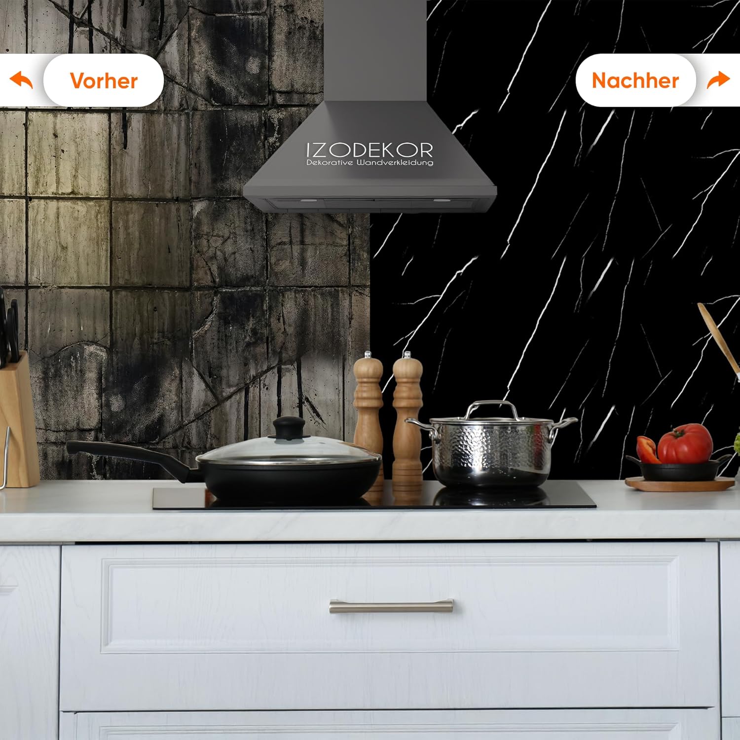 Thumbnail 3 de IZODEKOR Wandpaneele Marmoroptik 60x120 cm – PVC Küchenrückwand & Spritzschutz „Black Lightning“
