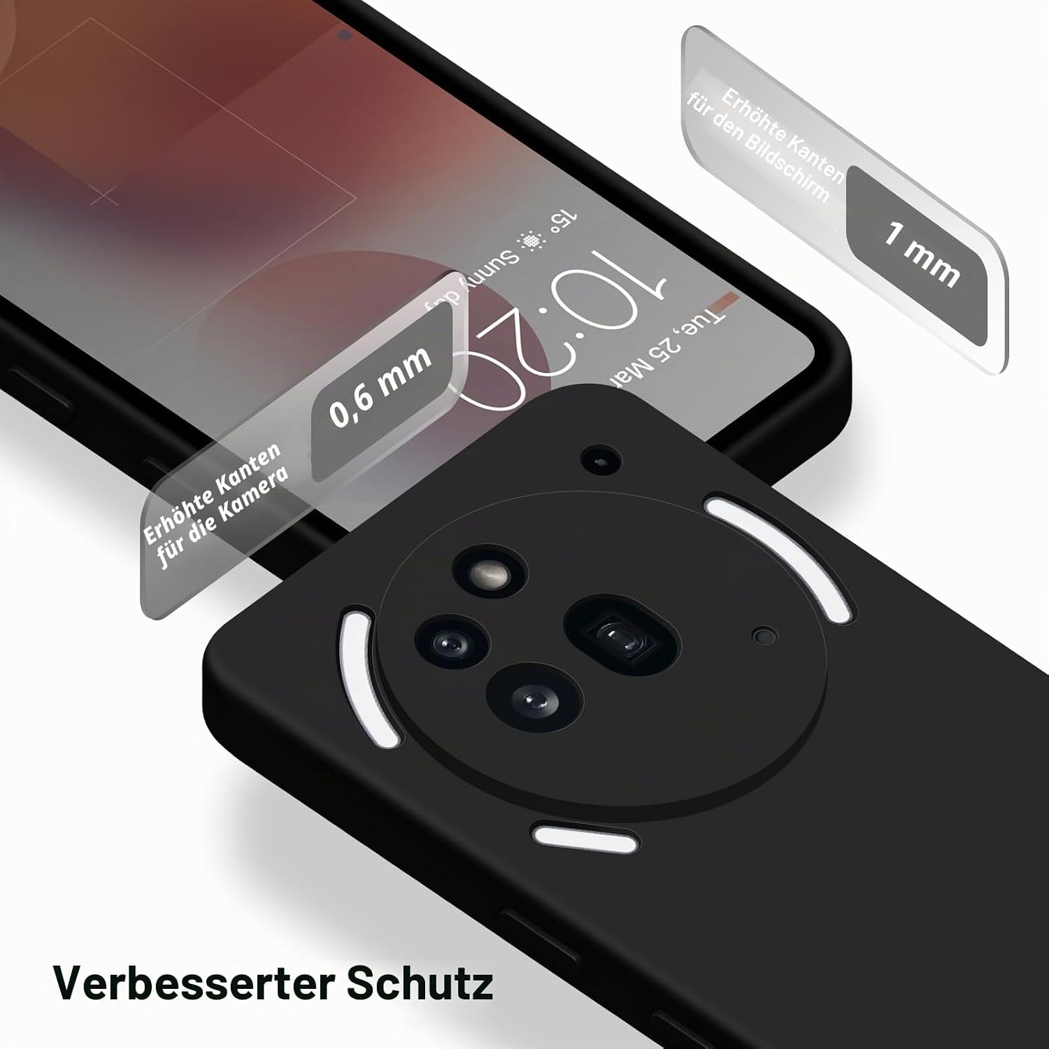 Detalle 2 de Btstring Hülle für Nothing Phone 3A Pro – Hochwertiges Silikon Case mit seidig-weichem Innenfutter (Schwarz)