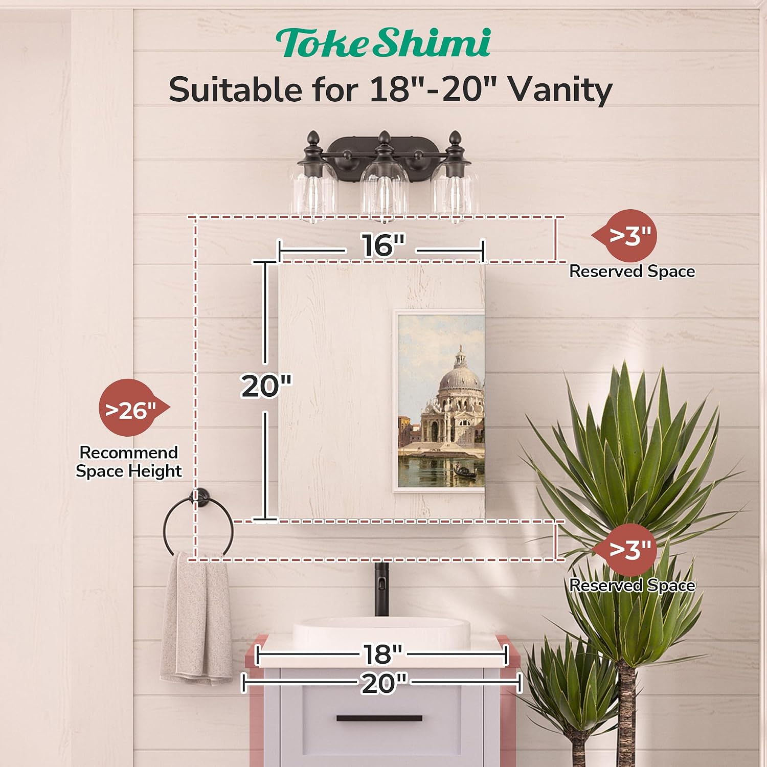 Detalle 2 de TokeShimi 16x20 Recessed Medicine Cabinet with Mirror