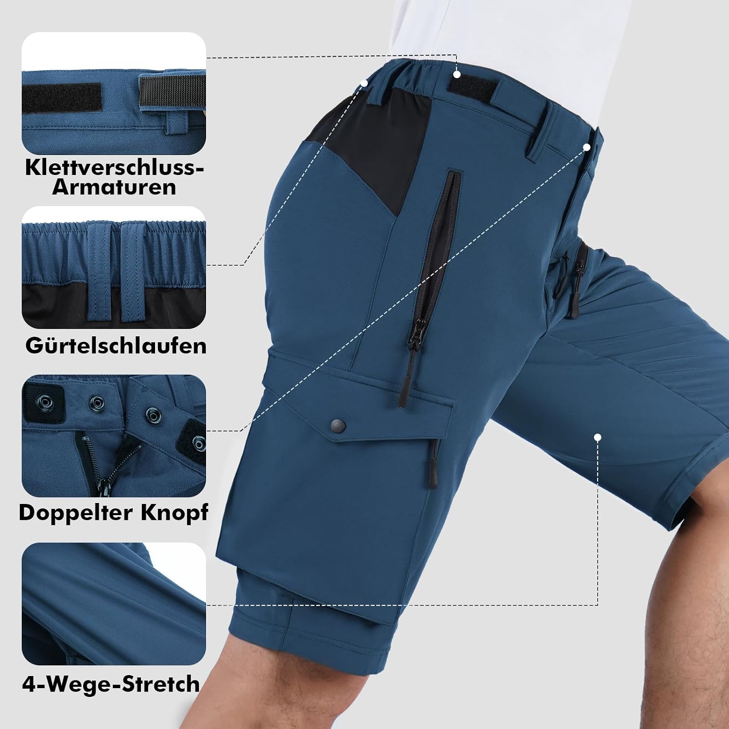 Detalle 2 de Hiauspor MTB-Hose Herren – Kurz, schnelltrocknend, atmungsaktiv und mit 3D-Gel-Polsterung