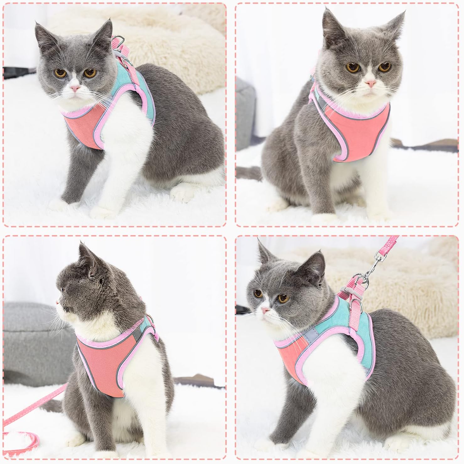Thumbnail 6 de Eyein Cat Harness and Lead Set for Walking – Adjustable Faux Suede Escape-Proof Kitten Vest Harness with Reflective Strip (L)