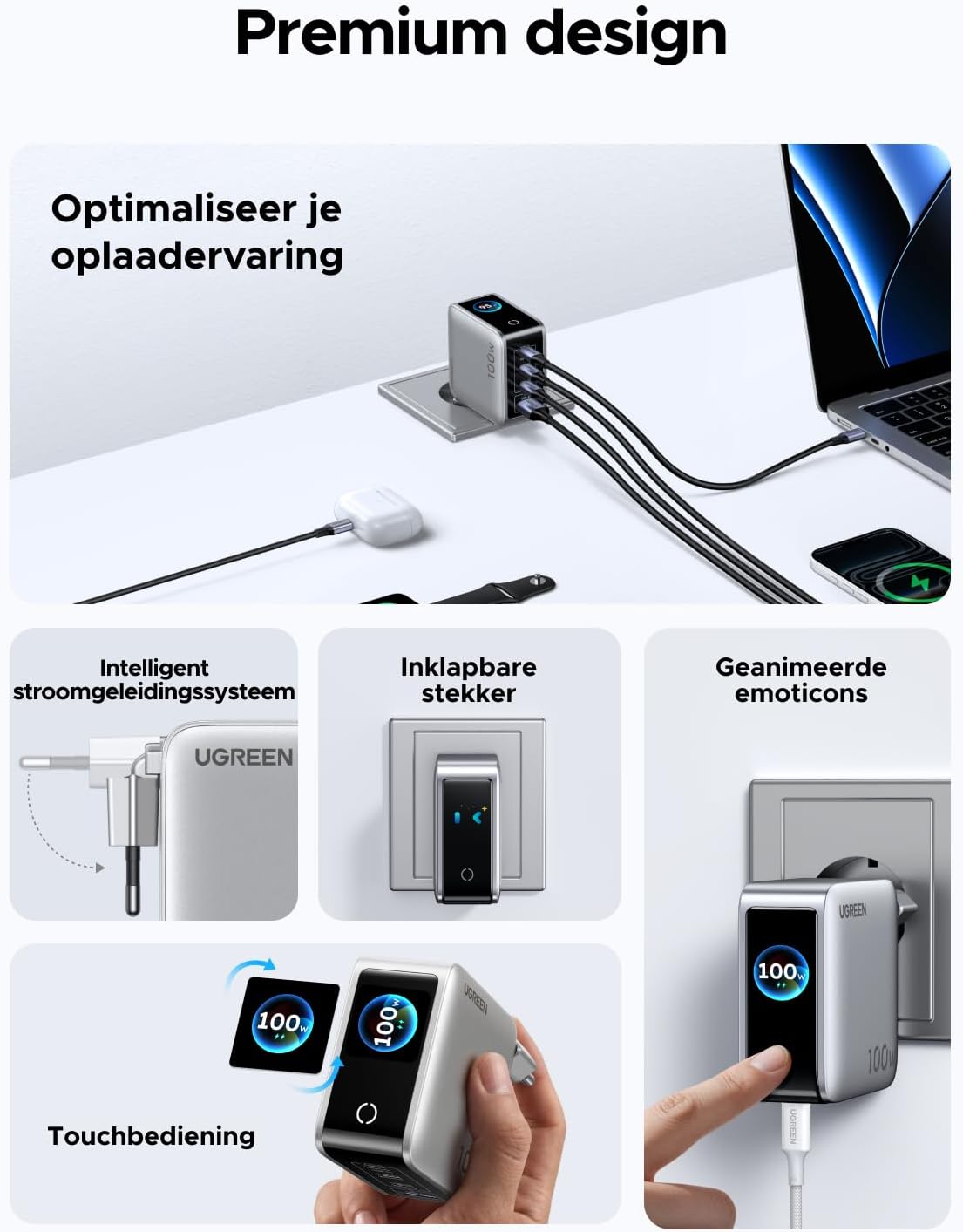 Thumbnail 5 de UGREEN Nexode Pro 100W USB-C-lader met 4 poorten en draaibaar display