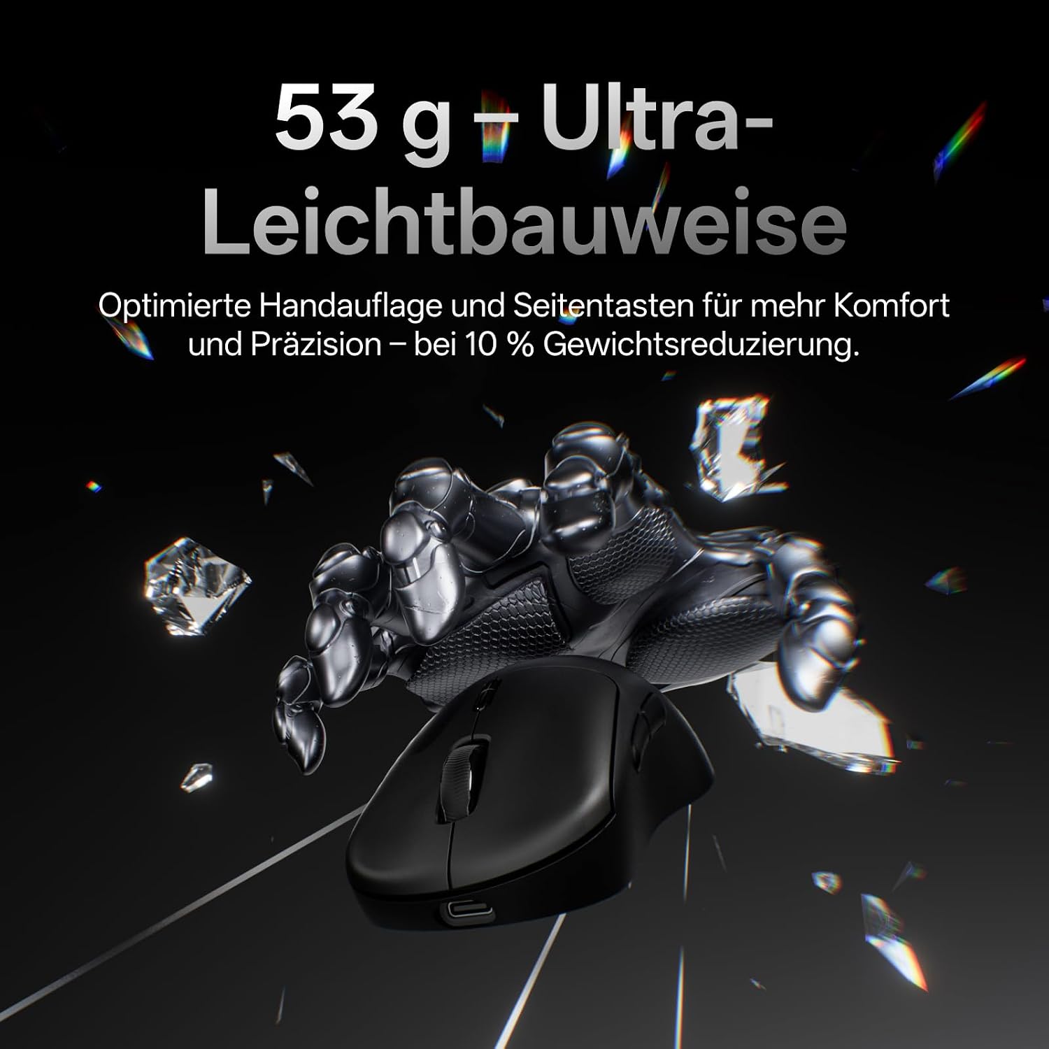 Detalle de Rapoo VT3 MAX Gen-2 Gaming Maus Kabellose – Ultralight 53 g, 10 Tasten, 8K Wireless-Polling