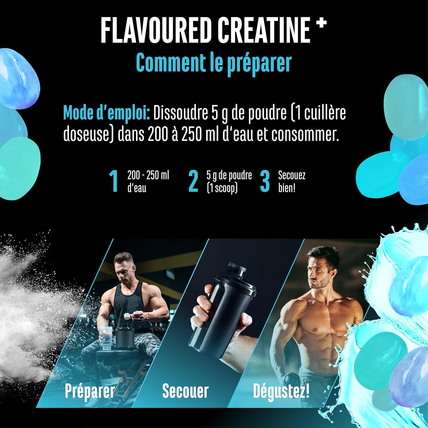 Thumbnail 6 de Flavoured Creatine poudre – 550 g, créatine monohydrate + L-taurine, aromatisée Ice Candy