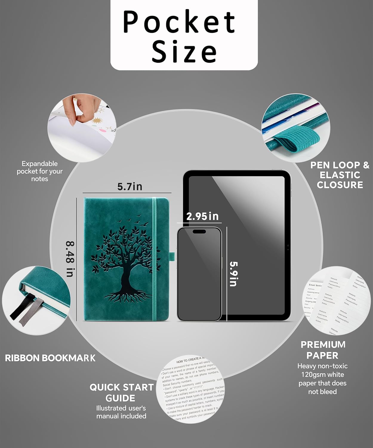 Thumbnail 1 de ZXHQ Password Book with Colourful Alphabetical Tabs (SeaGreen) — Hardcover password keeper